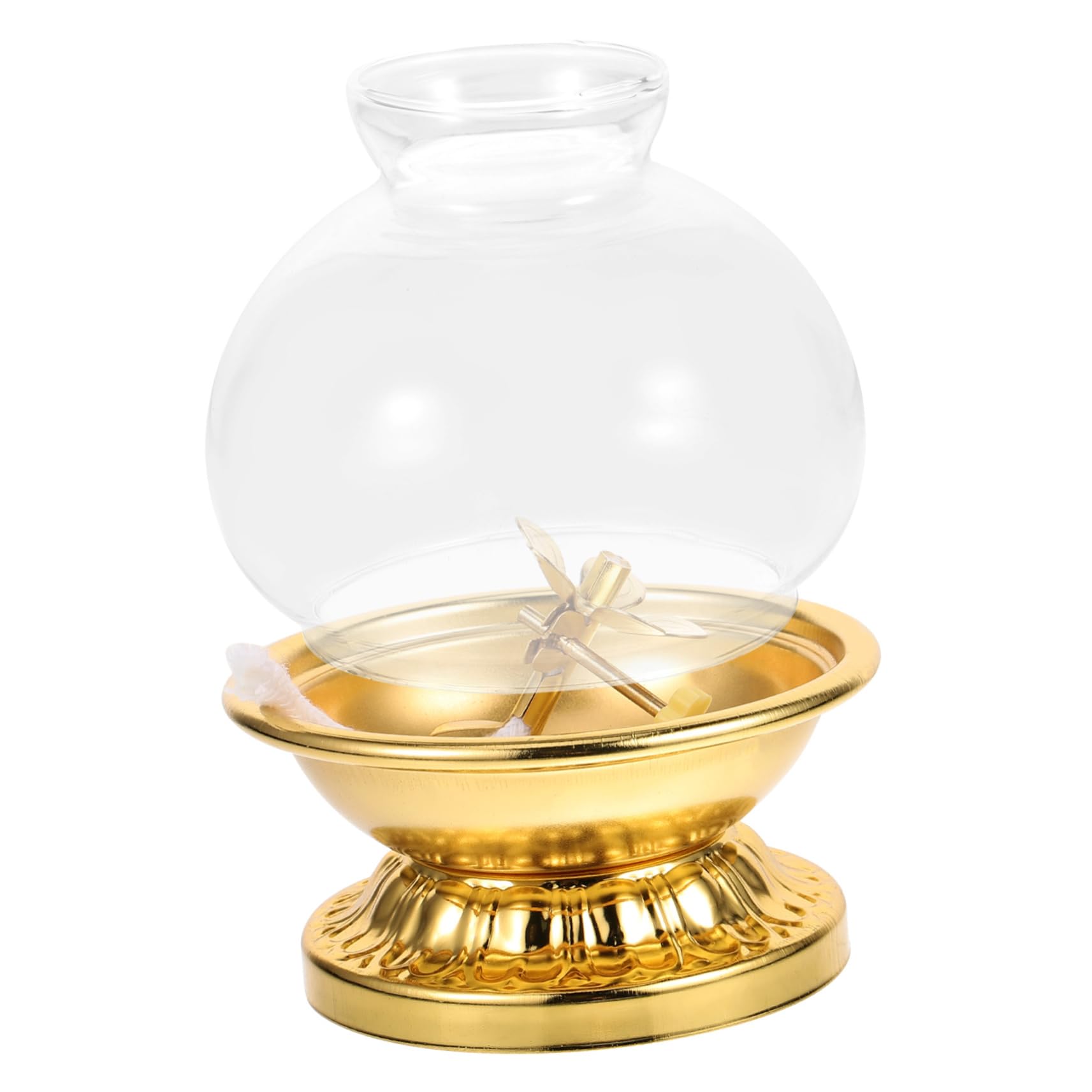 Happyyami Vintage Decorative Oil Lamp with Glass Cover and Alloy Base - Kerosene Paraffin Wick Lantern for Indoor Living Room, Bedroom, or Outdoor Camping Lighting