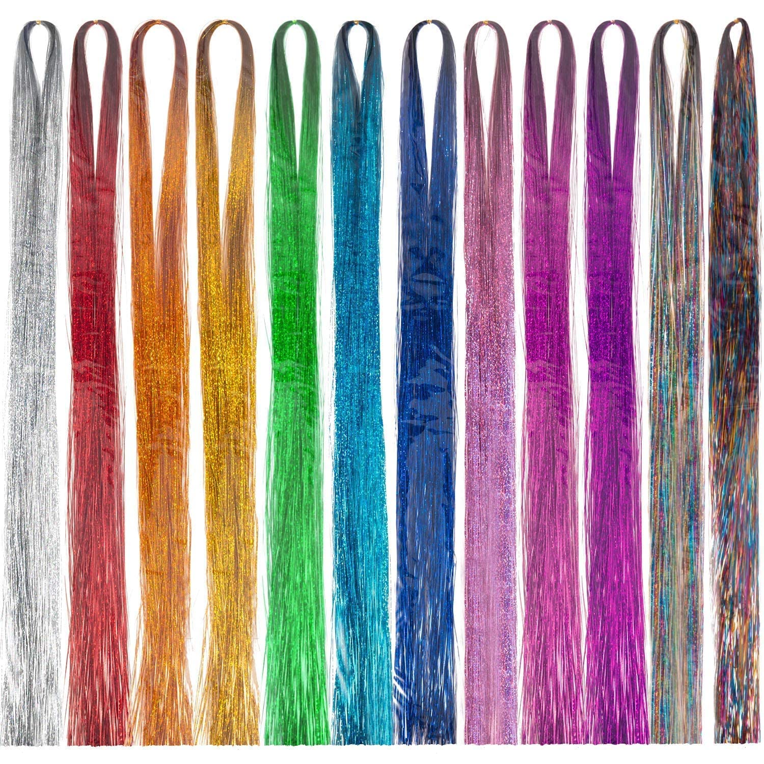Ayushicreationa Glitter Hair Tinsel Extensions - 6 Color Pack of Holographic Sparkle Shiny Straight Hair Strands for Women & Girls | Perfect for Parties, Festivals, Cosplay and Special Occasions