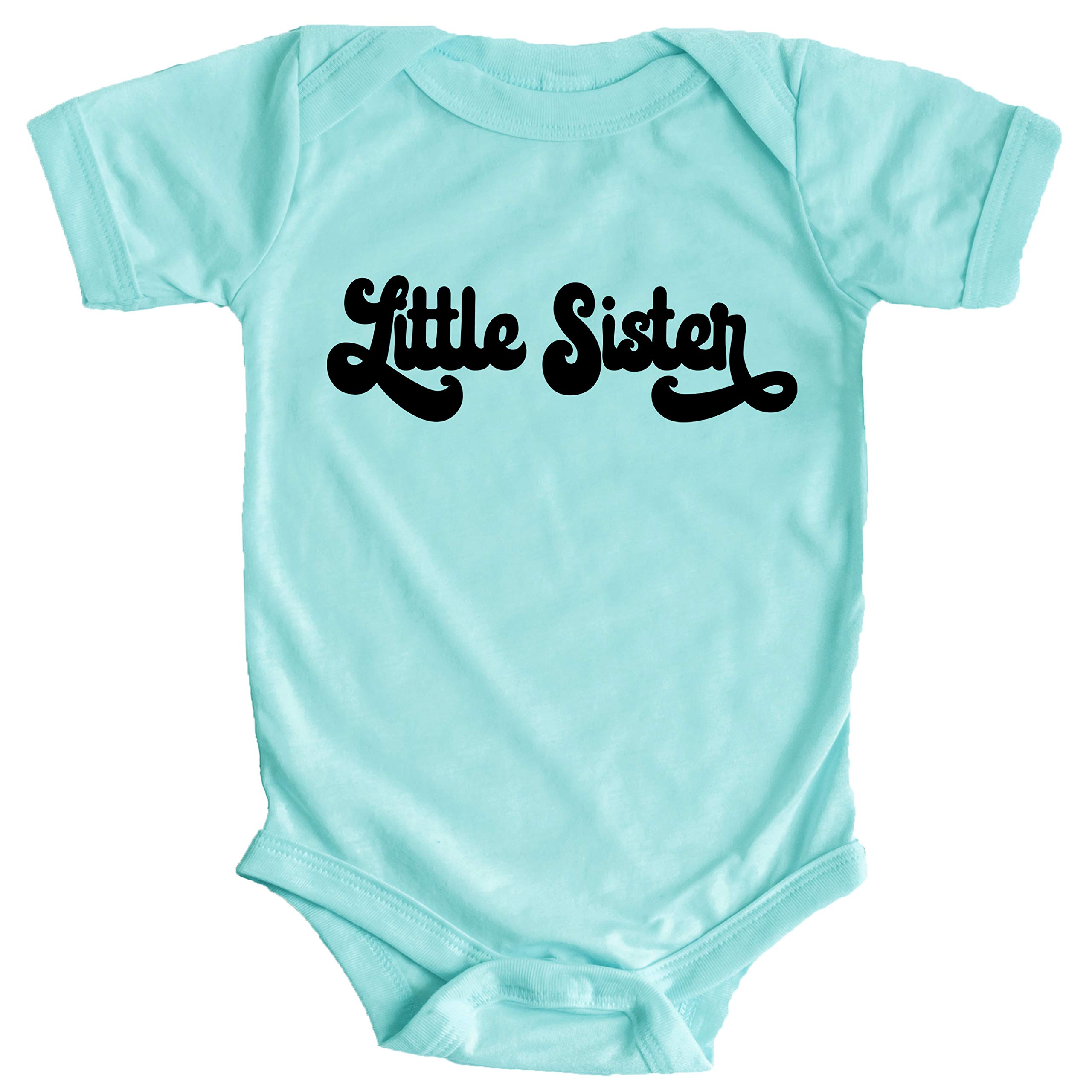 Olive Loves Apple Retro Little Sister Sibling Reveal Announcement Bodysuit - Cute Baby Girl Matching Outfits for Sibling Photo Shoots & Newborn Announcements