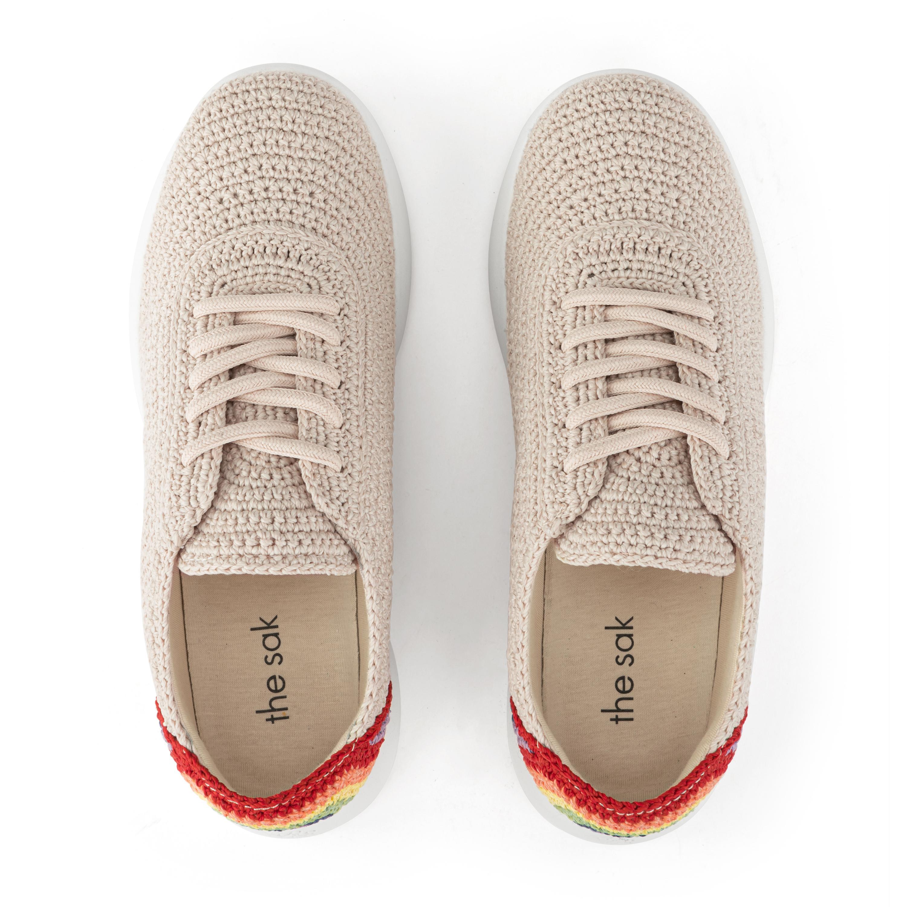 Handmade Crochet Asha Sneakers - Rainbow & Ecru Color - Comfortable Bohemian Style Shoes for Women | Perfect for Casual Wear, Festivals, and Summer Outfits