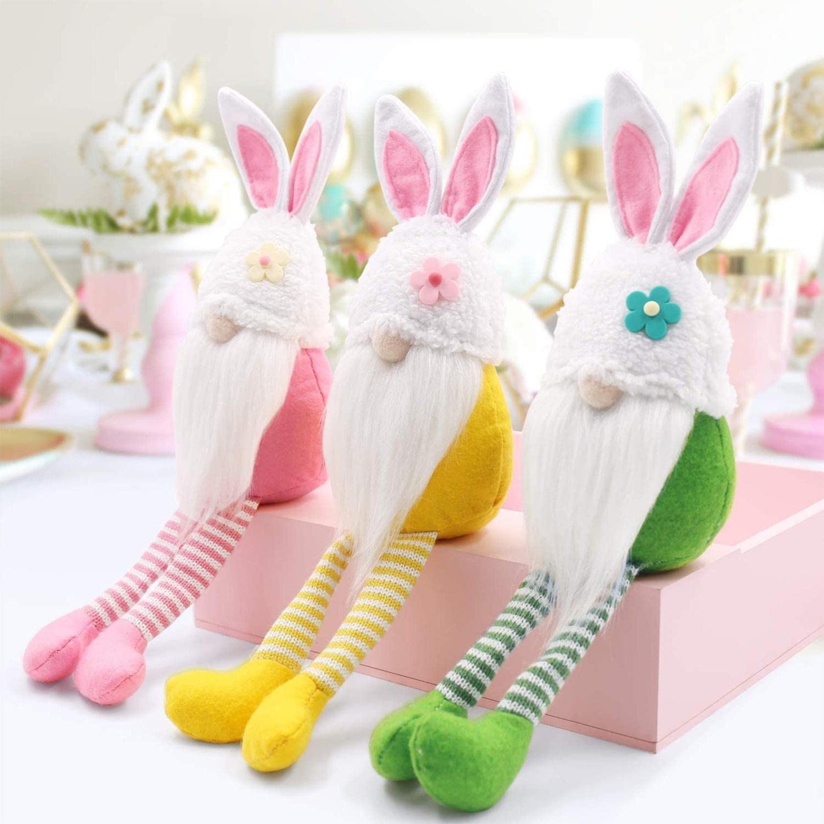 Easter Gnomes Decorations - 3PCS Handmade Easter Bunny Gnomes Plush Ornaments for Tiered Trays, Spring Home & Farmhouse Decor | Perfect for Easter Gifts, Table Centerpieces, and Seasonal Shelf Displays