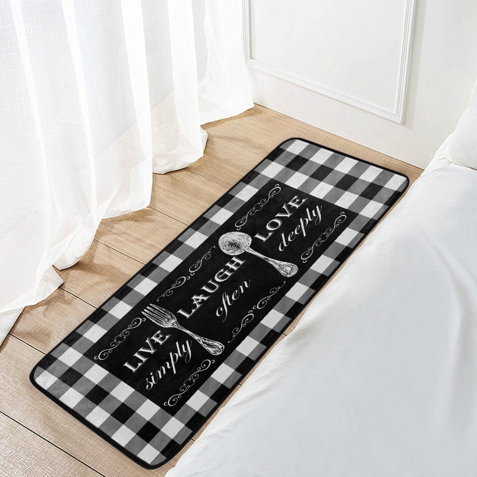 **Non-Slip White Buffalo Plaid Kitchen Rugs - Cushioned Washable Anti-Fatigue Floor Mats for Laundry, Sink, Standing Office & Home Decor (39x20 Inches) - Perfect for Farmhouse, Rustic & Cozy Kitchen Styles**