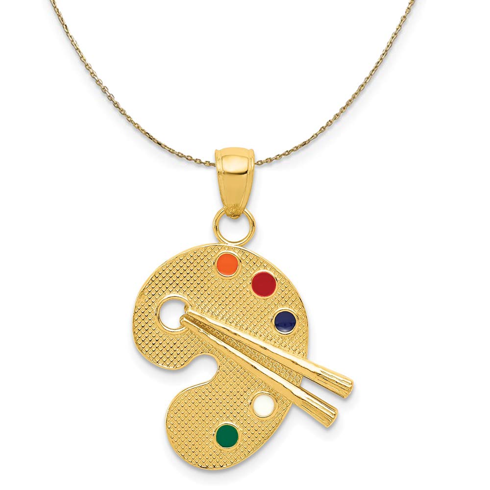 14k Yellow Gold Black Bow Enameled Necklace - Elegant Artist Palette Jewelry for Gifts