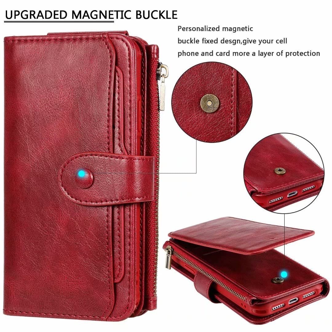Premium 2-in-1 Magnetic Detachable Wallet Case for Apple iPhone 11 - Luxury Flip Leather Cover with Zipper Card Holder & Strong Magnets (Wine Red) | Perfect for Business, Travel & Everyday Use