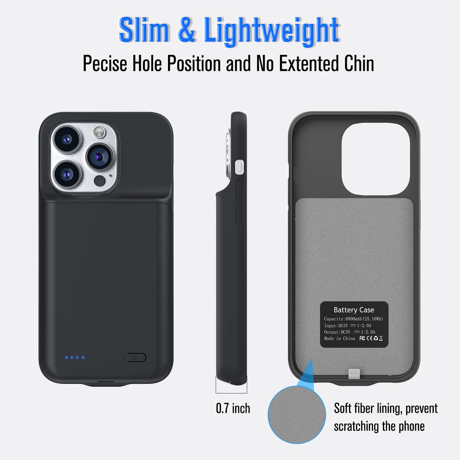 Gladgogo 8500mAh Extended Battery Case for iPhone 14 Pro Max (6.7 inch) - Protective Charging Cover & Portable Power Bank - Perfect for Travel, Work & Outdoor Activities - Black