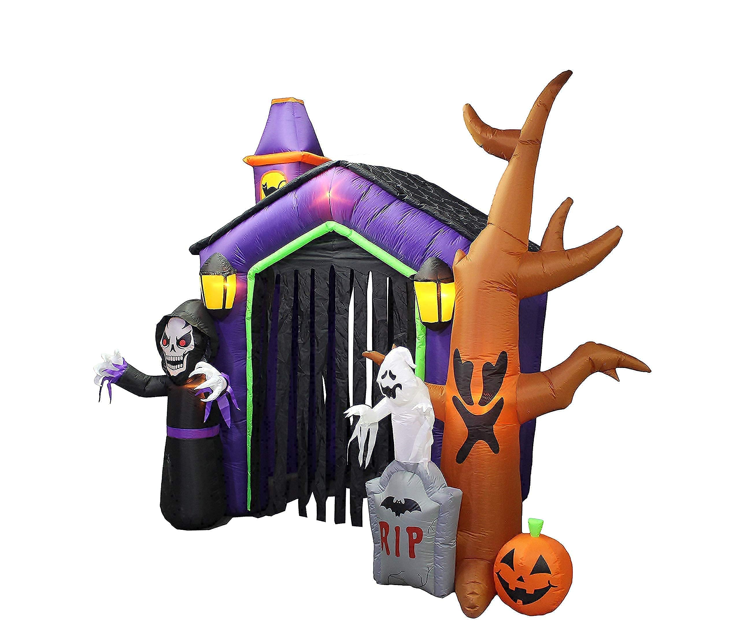 11.5ft Inflatable Grim Reaper Pumpkin Carriage & 8.5ft Haunted House Halloween Decorations Bundle - LED Light Up Outdoor/Indoor Party Decor for Yard, Porch, and Spooky Events