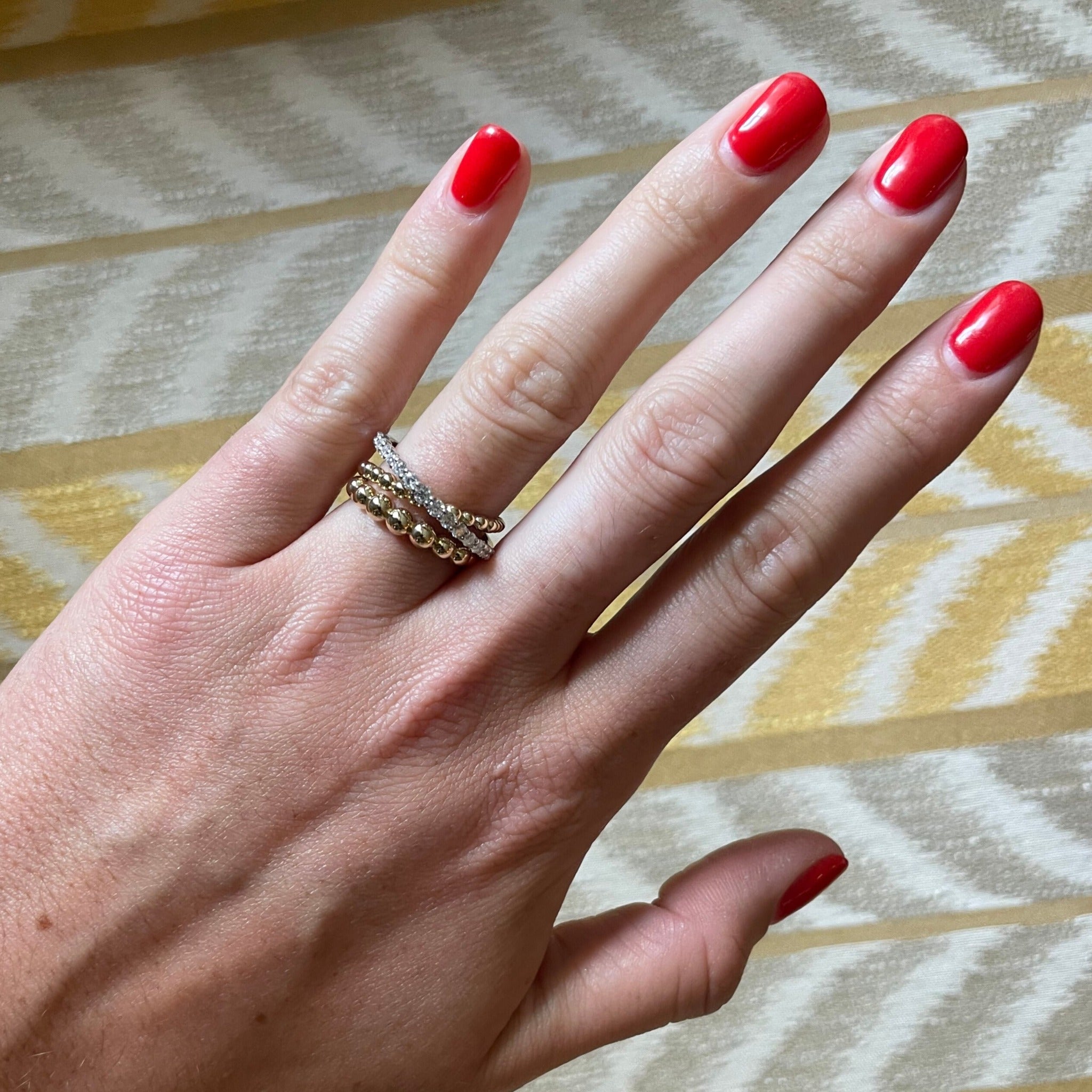 14K Gold Diamond Double Beaded Crossover Ring for Women - Elegant Wedding Band, Anniversary Gift, or Everyday Jewelry