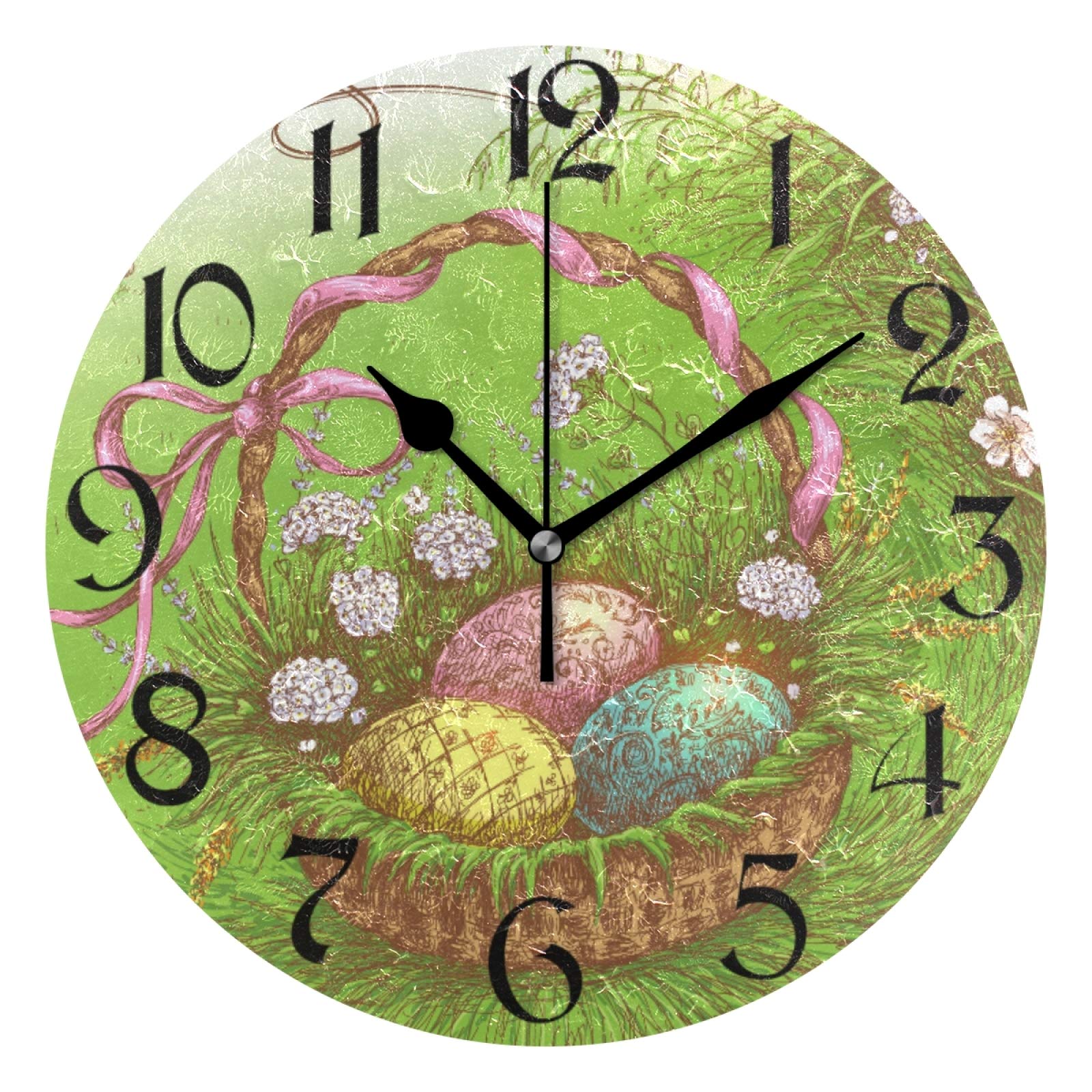 Easter Bunny Wall Clock - 10 Inch Silent Non-Ticking Battery Operated Analog Quartz Clock with Floral Design - Perfect for Home, Bedroom, Living Room, Office Decor - Great Gift for Easter, Spring & Housewarming
