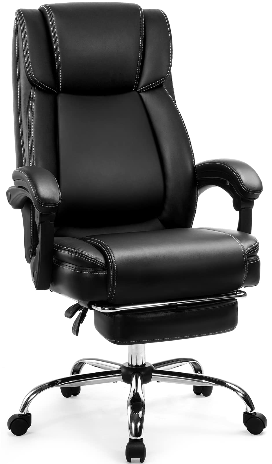 Comhoma Ergonomic High Back Office Chair with Footrest - Big and Tall Executive Desk Chair, PU Leather Swivel Task Chair with Height Adjustment (Black) - Perfect for Home Office, Gaming, and Workspaces