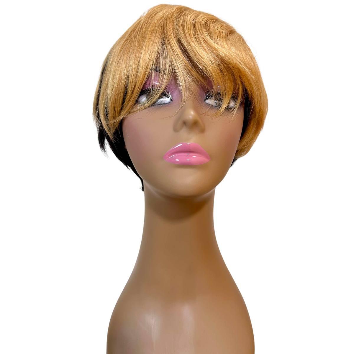 Honey Blonde Ombre Short 100% Human Hair Pixie Wig - Natural Look for Everyday Wear & Cosplay