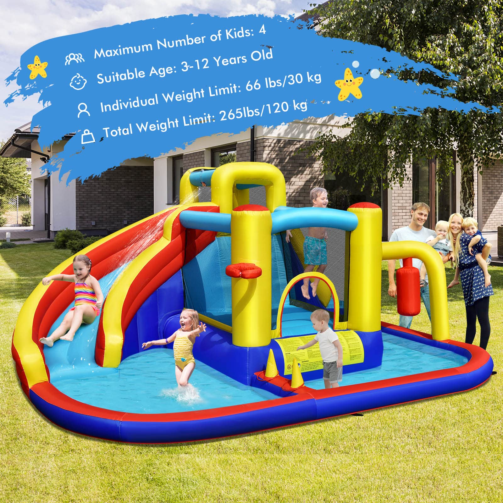 BOUNTECH Inflatable Water Slide - Mega Water Park Bounce House Combo with Splash Pool & Climbing Wall | Outdoor Backyard Fun for Kids & Adults | Perfect for Summer Parties, Birthday Gifts & Family Gatherings