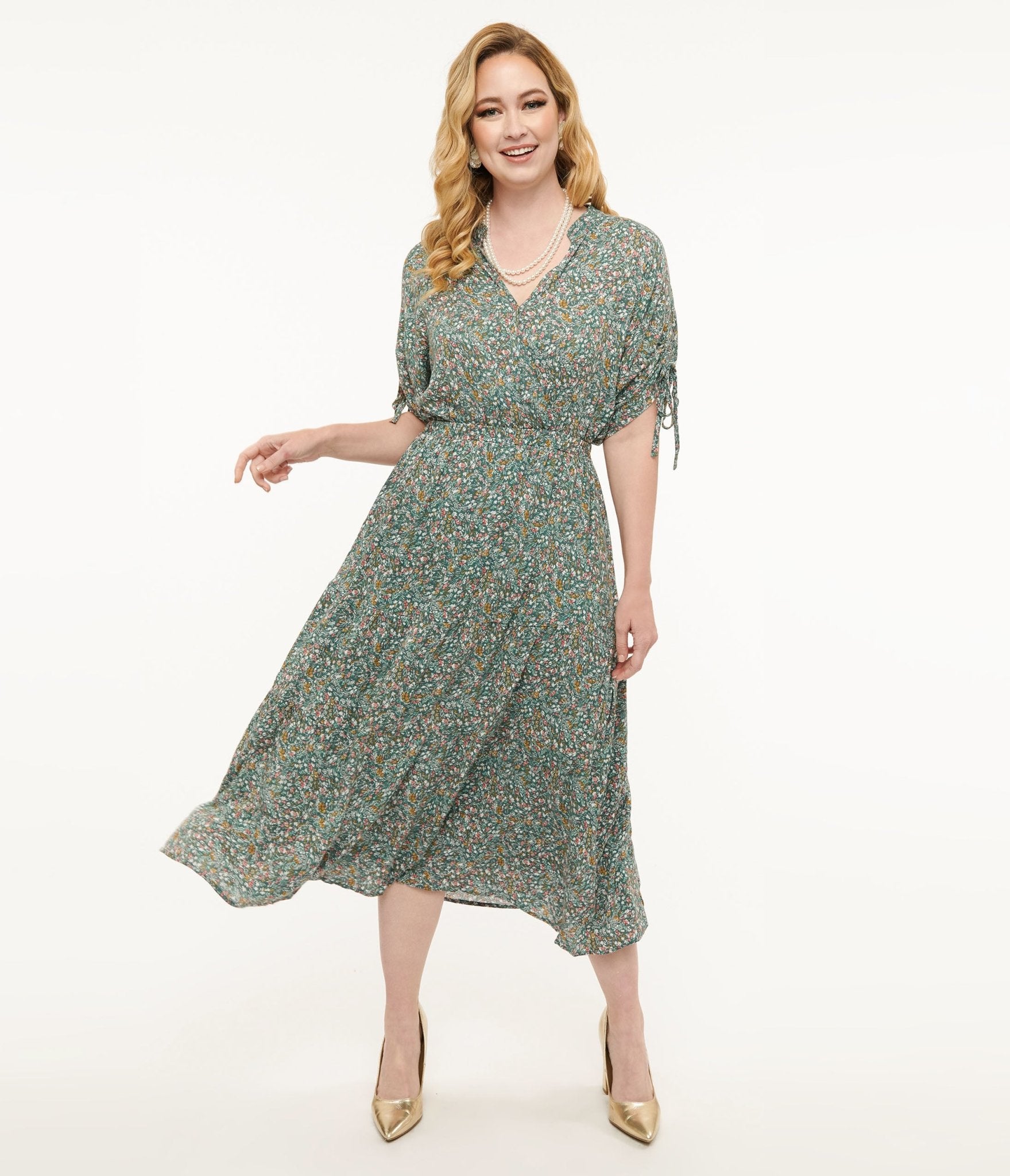 Elegant Teal Floral Midi Dress for Women - Summer Casual & Party Wear - Perfect for Garden Weddings, Brunch Dates & Office Outings