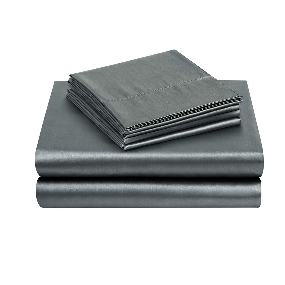 TREELY 4-Piece Satin Sheet Set Twin Size - Silky Smooth Grey Satin Bedding with Deep Pocket (Fitted Sheet, Flat Sheet, 2 Pillowcases) - Luxury Bed Sheets for Soft Comfort & Elegant Bedroom Decor