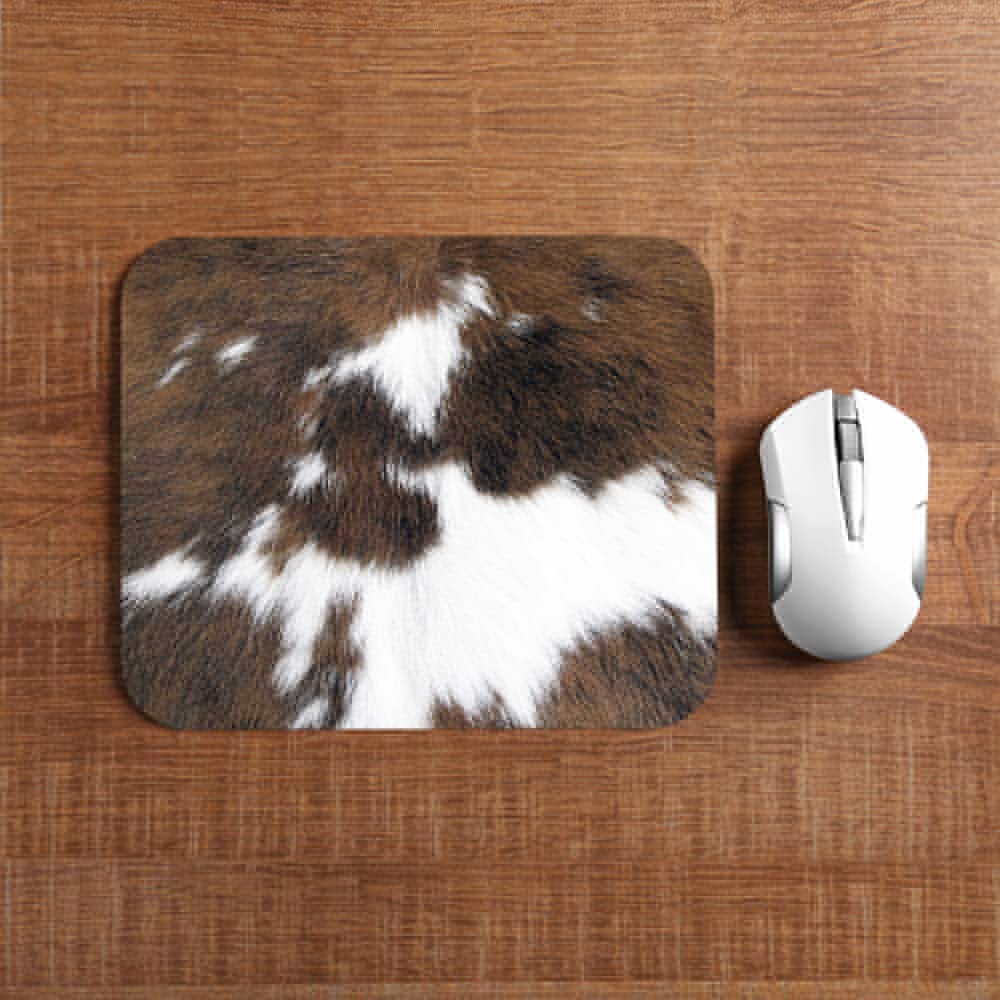 Premium Brown Cowhide Mouse Pad - Soft Hairy Cattle Fur with Non-Slip Rubber Base - 9.5x7.9 Inch Comfortable Desk Mat for Computer & Laptop - Perfect for Office, Gaming & Home Use (Men, Women, Boys & Girls)