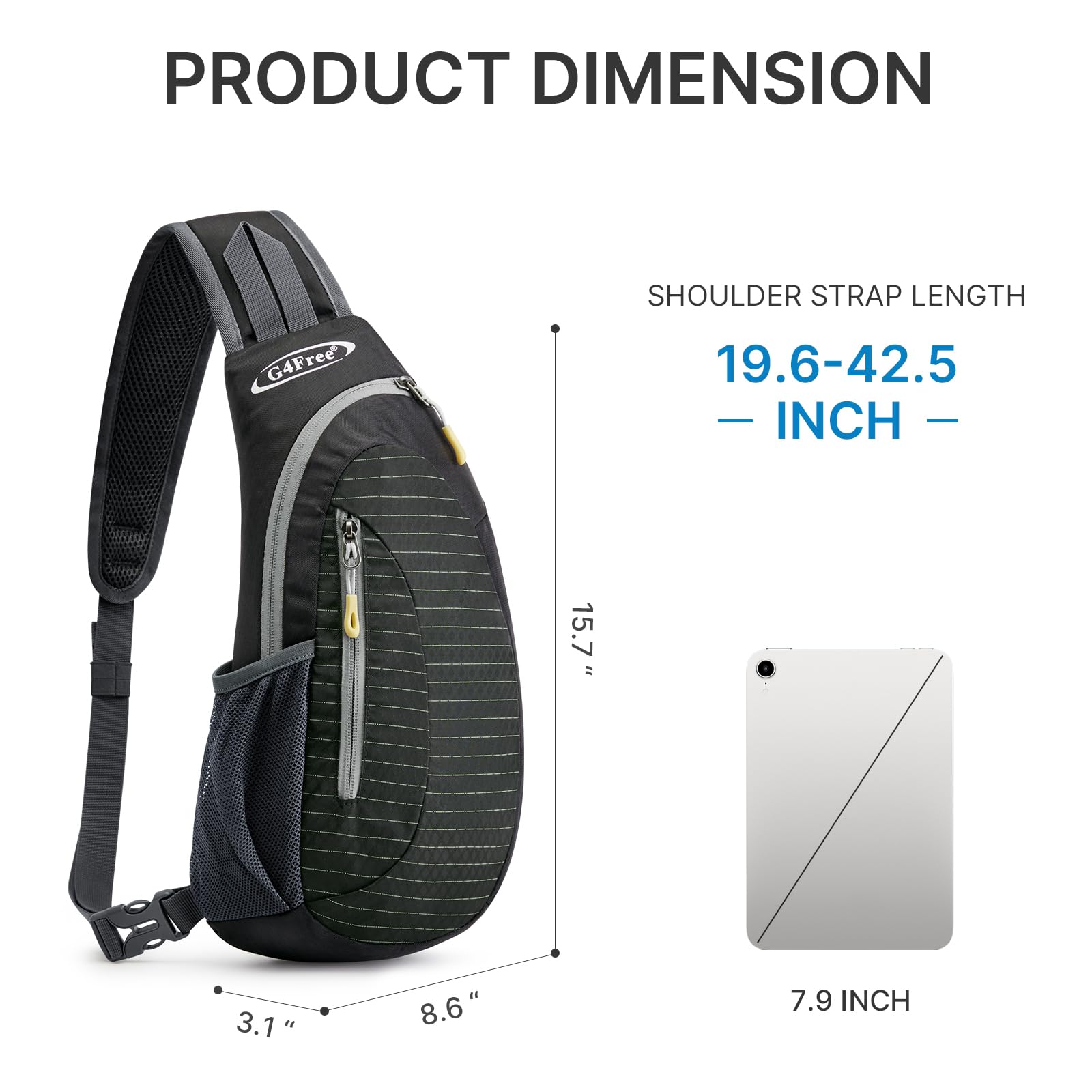 G4Free Lightweight Sling Bag for Men & Women - Adjustable Shoulder Backpack, Small Crossbody Chest Pack - Perfect for Travel, Hiking & Daily Use (Black)