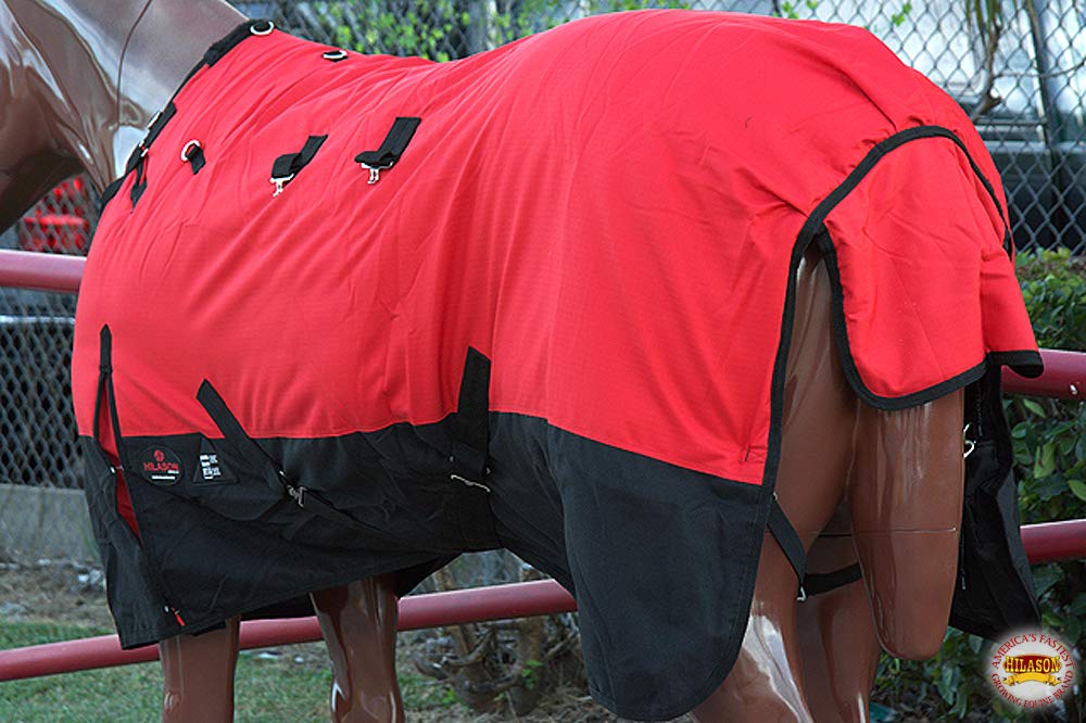 HILASON 1200D Winter Waterproof Horse Blanket with Belly Wrap - 66 Inches, Red | Heavy Duty Polyester Horse Rug for Cold Weather | Ideal for Trail Riding, Barn Use & Outdoor Protection