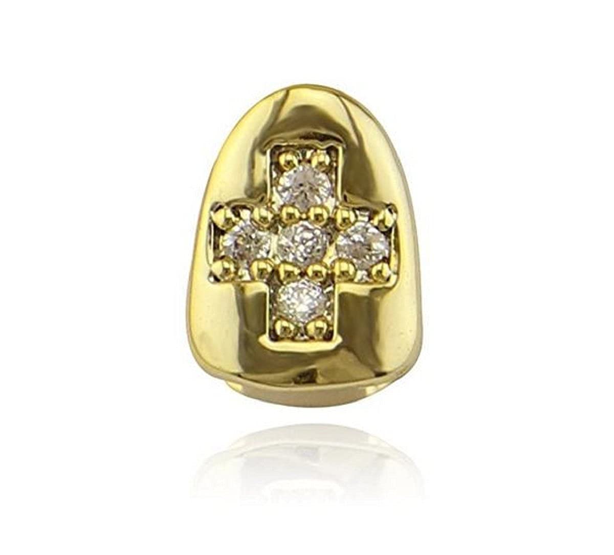14K Gold Pave Full CZ Single Tooth Grillz - Luxury Hip Hop Grill Cap for Men & Women - Perfect for Rappers, Performers and Special Occasions