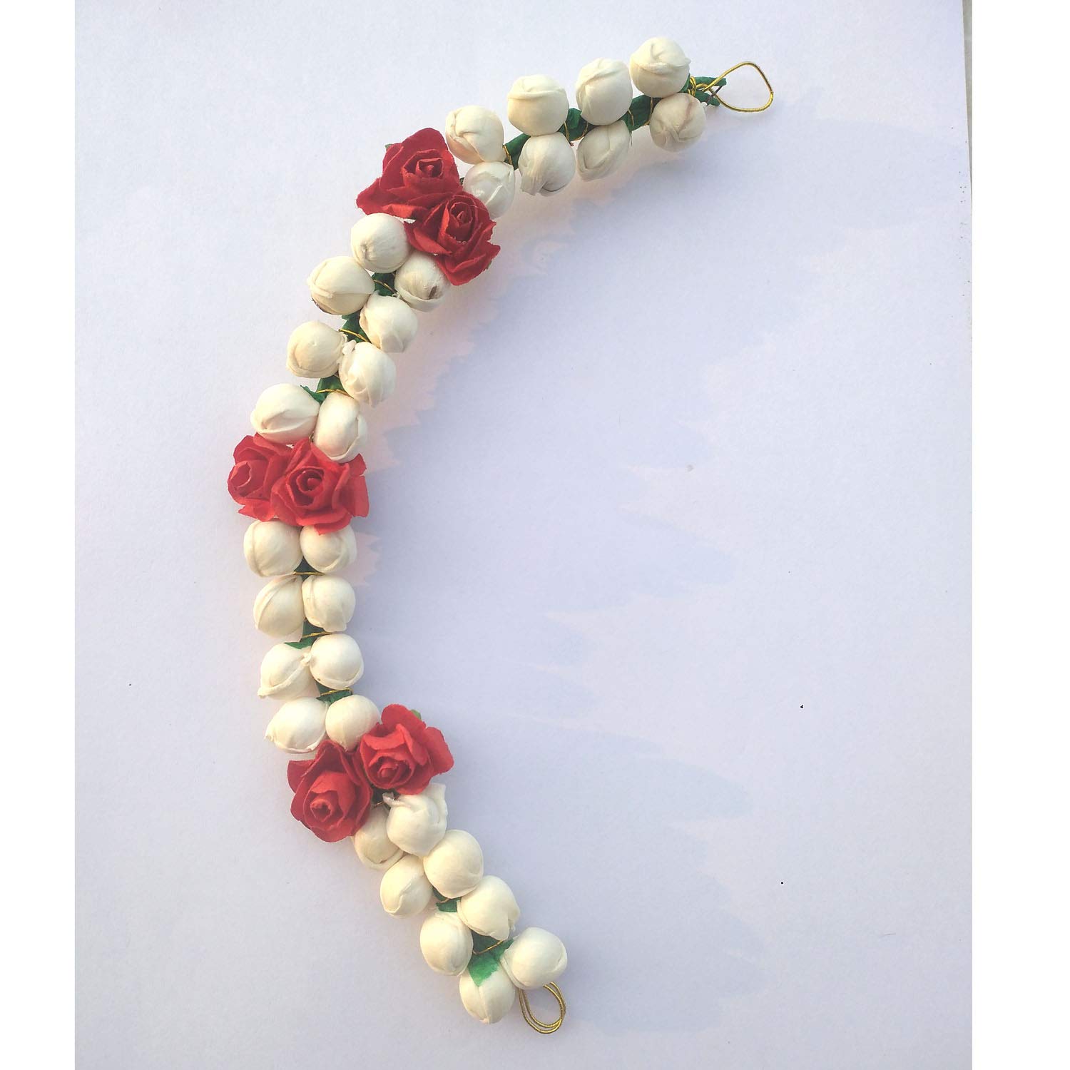 GuruEmbellish Hair Bun Gajra Flower Hair Accessories for Women - Red & White Floral Hair Jewelry (Pack of 1) | Perfect for Weddings, Parties & Indian Traditional Outfits