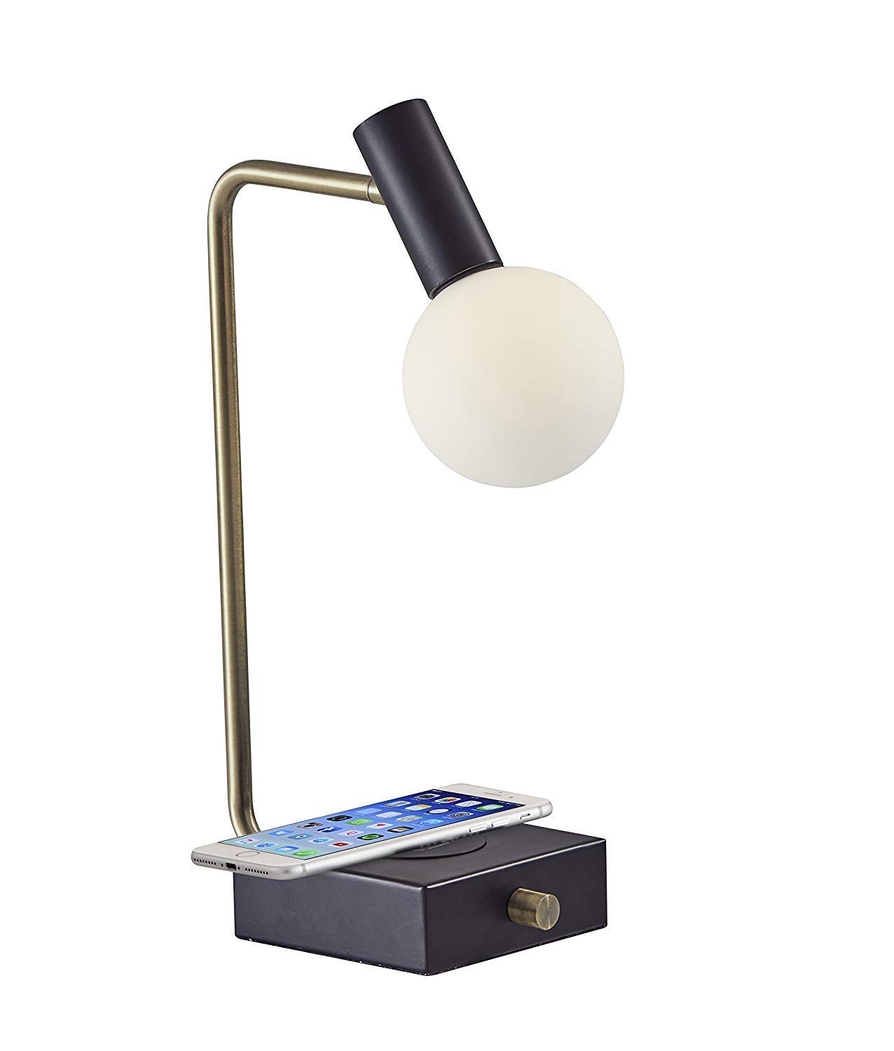 Adesso 3214-01 Windsor LED Desk Lamp with Wireless Charging - 7W Bright LED Light, 5W Qi Wireless Charger & USB Port - Modern Black Office Desk Light for Home, Study, Workstation & Nightstand Use