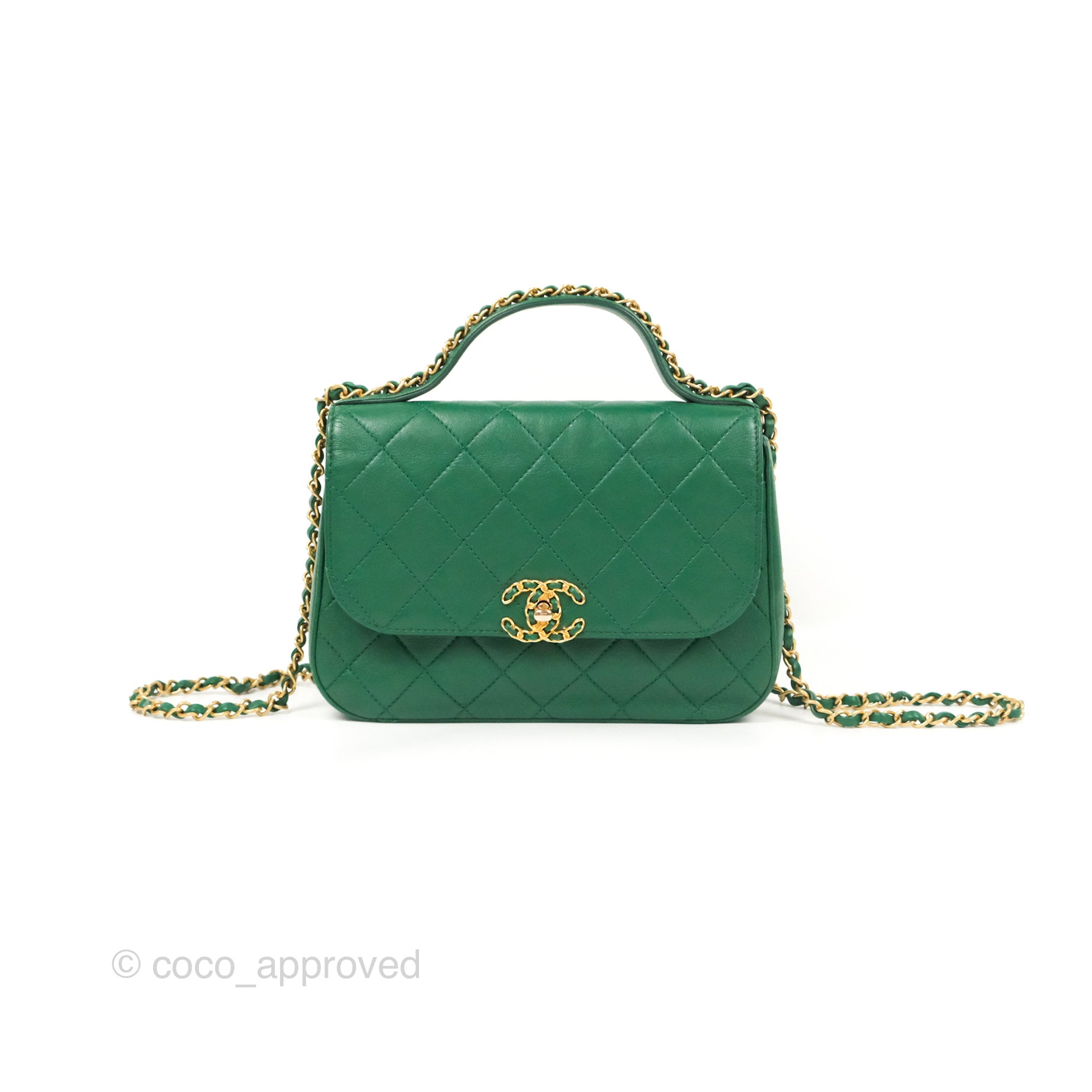 Chanel Chain Infinity Top Handle Bag - Green Lambskin Leather with Aged Gold Hardware - Luxury Crossbody Shoulder Bag for Women, Perfect for Parties, Weddings & Evening Events
