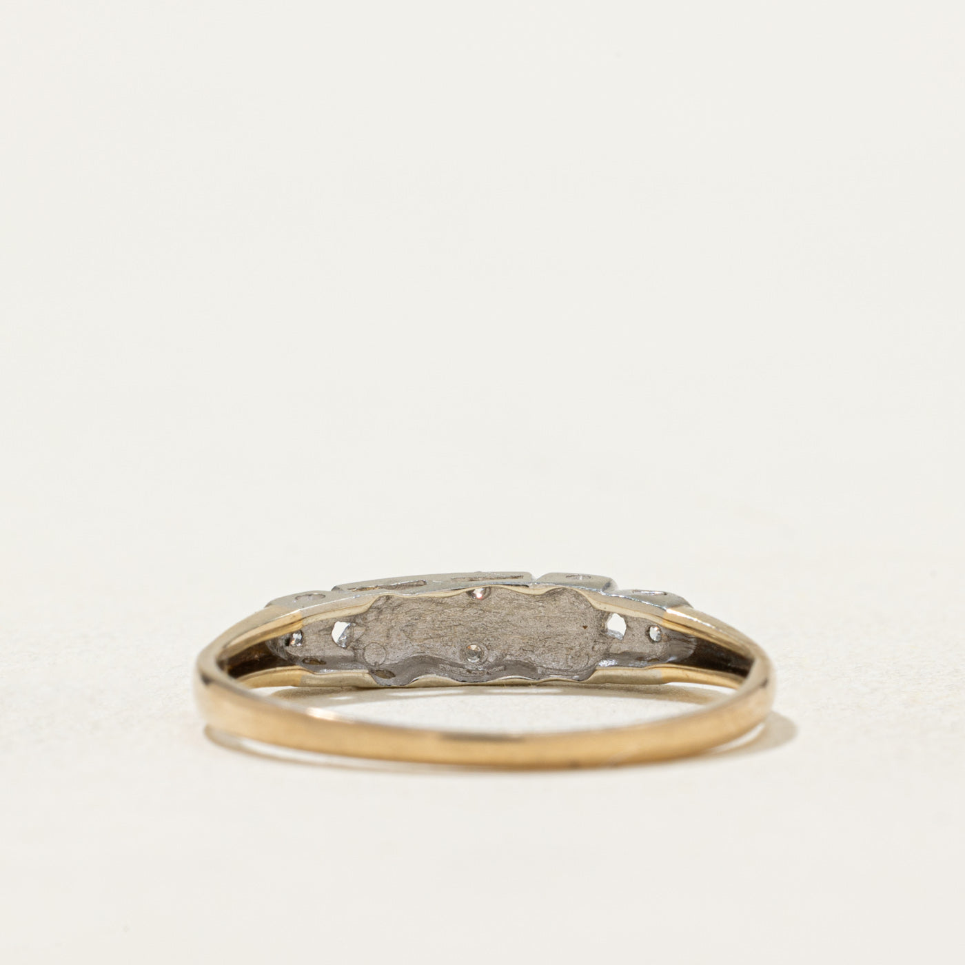 14K & Platinum Diamond Textured Ring for Women | 0.02ctw | Size 6.5 | Elegant Stackable Band for Wedding, Anniversary & Everyday Wear