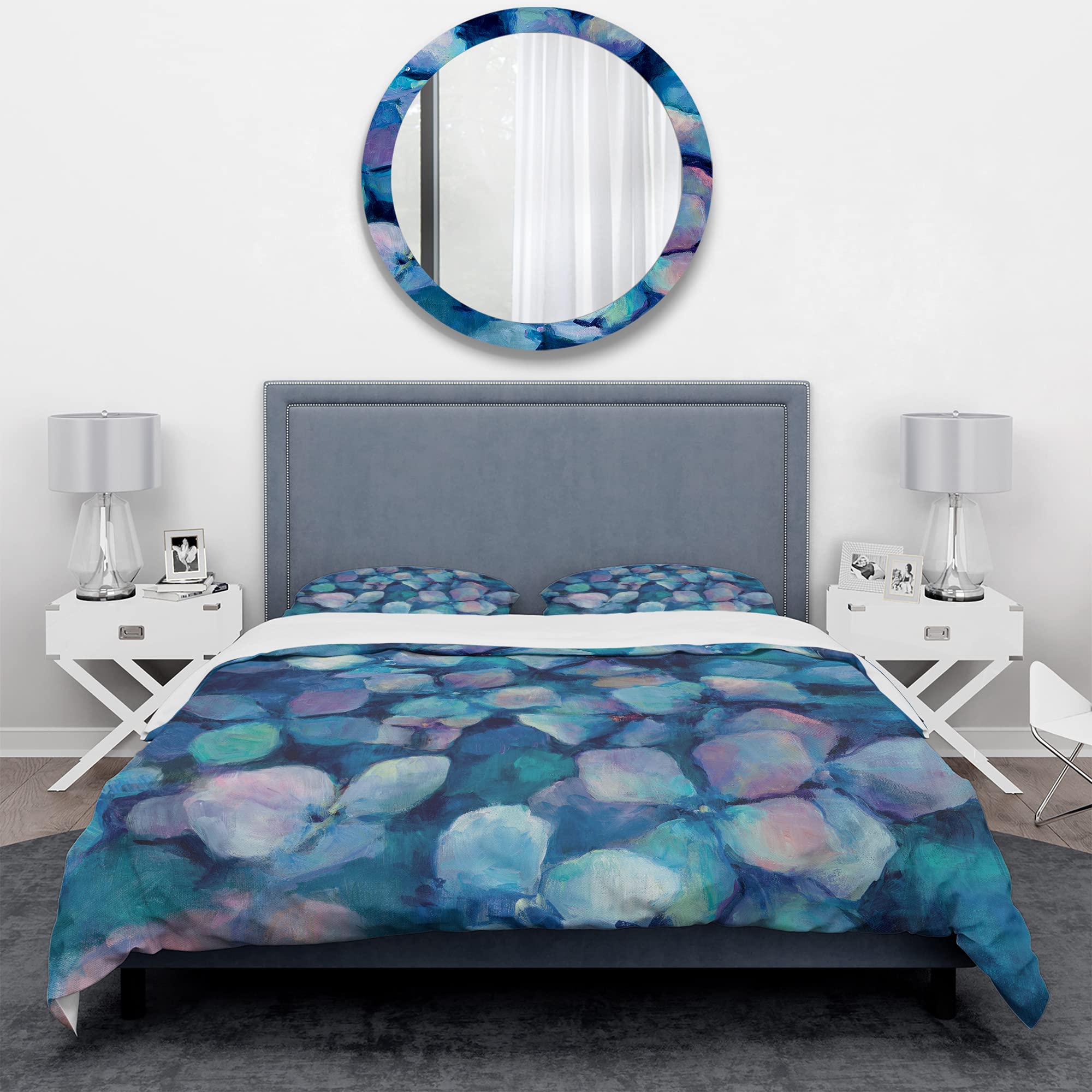DesignQ Abstract Blue Flower Petals Farmhouse Duvet Cover Set - Twin Size Blue Floral Bedding 3-Piece Set for All Seasons | Cozy Farmhouse Bedroom Decor for Guest Rooms & Master Suites