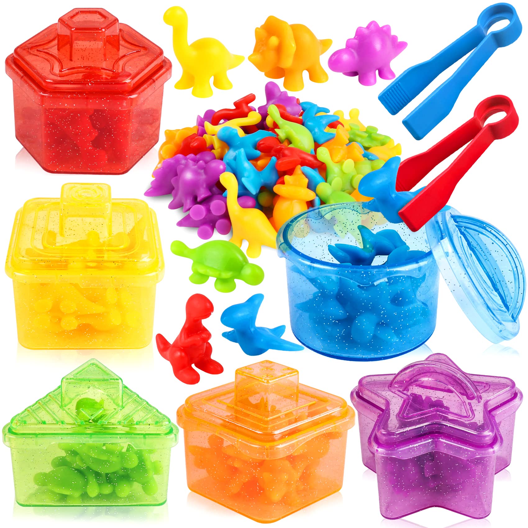 Color Sorting Counting Toys with Matching Shape Boxes - Montessori Sensory Learning Activities for Fine Motor Skills Development - Perfect Gift for Boys & Girls Ages 3+ (Birthday, Easter Basket Stuffers, Classroom & Homeschool Use)