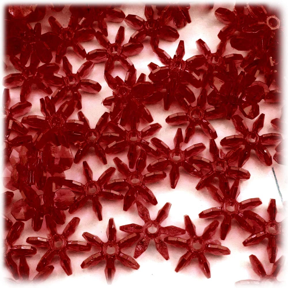 1,000pc Faceted Plastic Transparent Beads - 18mm Raspberry Red Starflake Beads for Jewelry Making, DIY Crafts, and Holiday Decorations