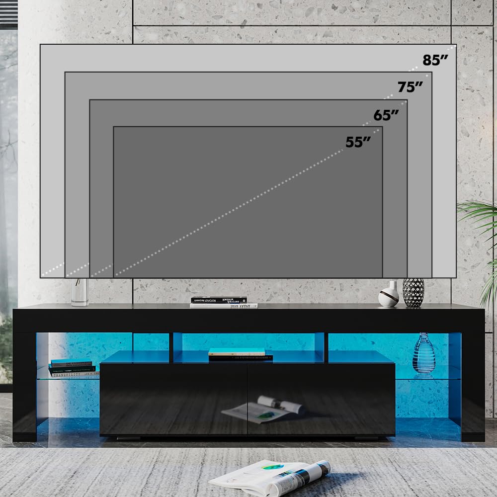 Modern LED TV Stand with Storage Drawers & 20-Color RGB Lights - Entertainment Center for Gaming & Media - Fits Up to 85 Inch TVs (78