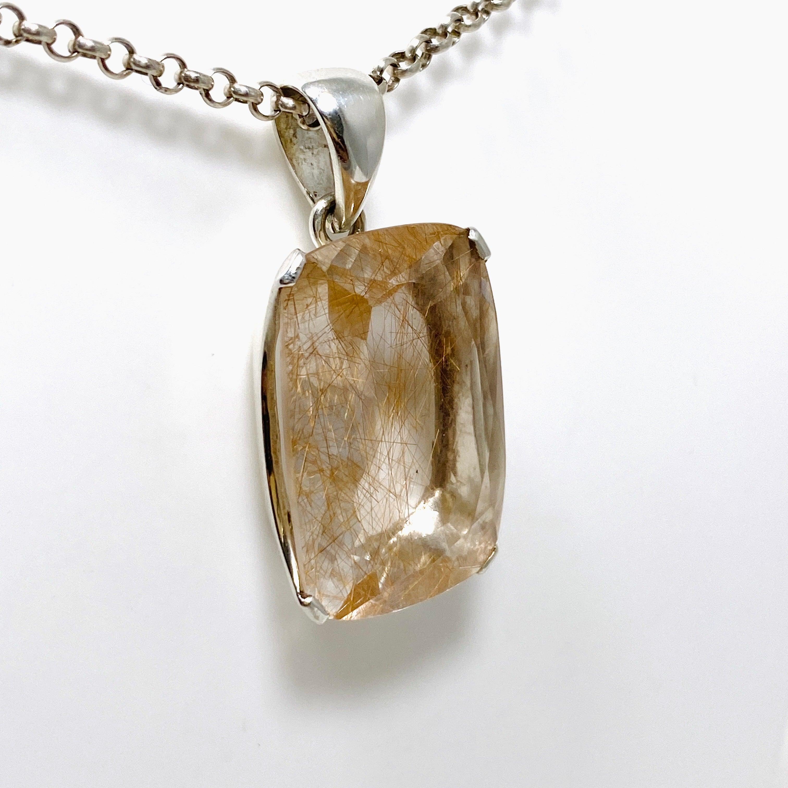 Natural Rutilated Quartz Faceted Rectangular Pendant Necklace - Elegant Crystal Jewelry for Women, Perfect for Gifts, Meditation & Spiritual Healing