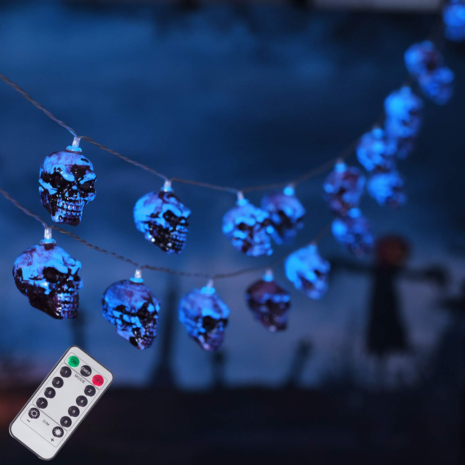 30 LED Halloween Skull String Lights - 16.4ft Battery Operated Fairy Lights with Remote & 8 Modes | Waterproof Indoor/Outdoor Decor for Halloween Party, Bar, Yard, Home, Porch | Spooky Atmosphere Lighting for Trick-or-Treat & Haunted House Themes