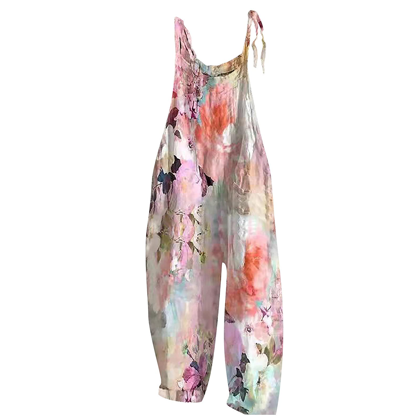 OIUCVGB Women's Casual Loose Bohemian Floral Print Wide Leg Jumpsuit - Cotton Summer Beach Romper Overalls for Vacation, Outdoor & Boho Fashion