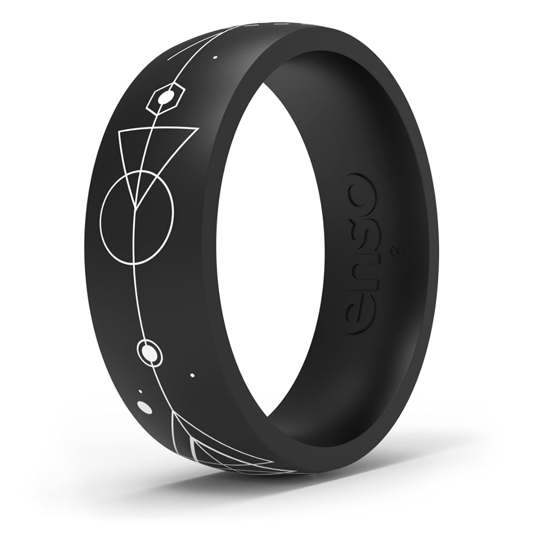 Enso Rings Space Printed Silicone Wedding Band - Comfortable Flexible Design for Men & Women - Perfect for Gym, Swimming, Travel & Active Lifestyles