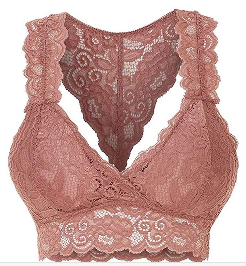 Women's Floral Lace Racerback Bralette - Padded Deep V Bustier Bra with Breathable Fabric - Sexy Lingerie for Date Night & Everyday Wear
