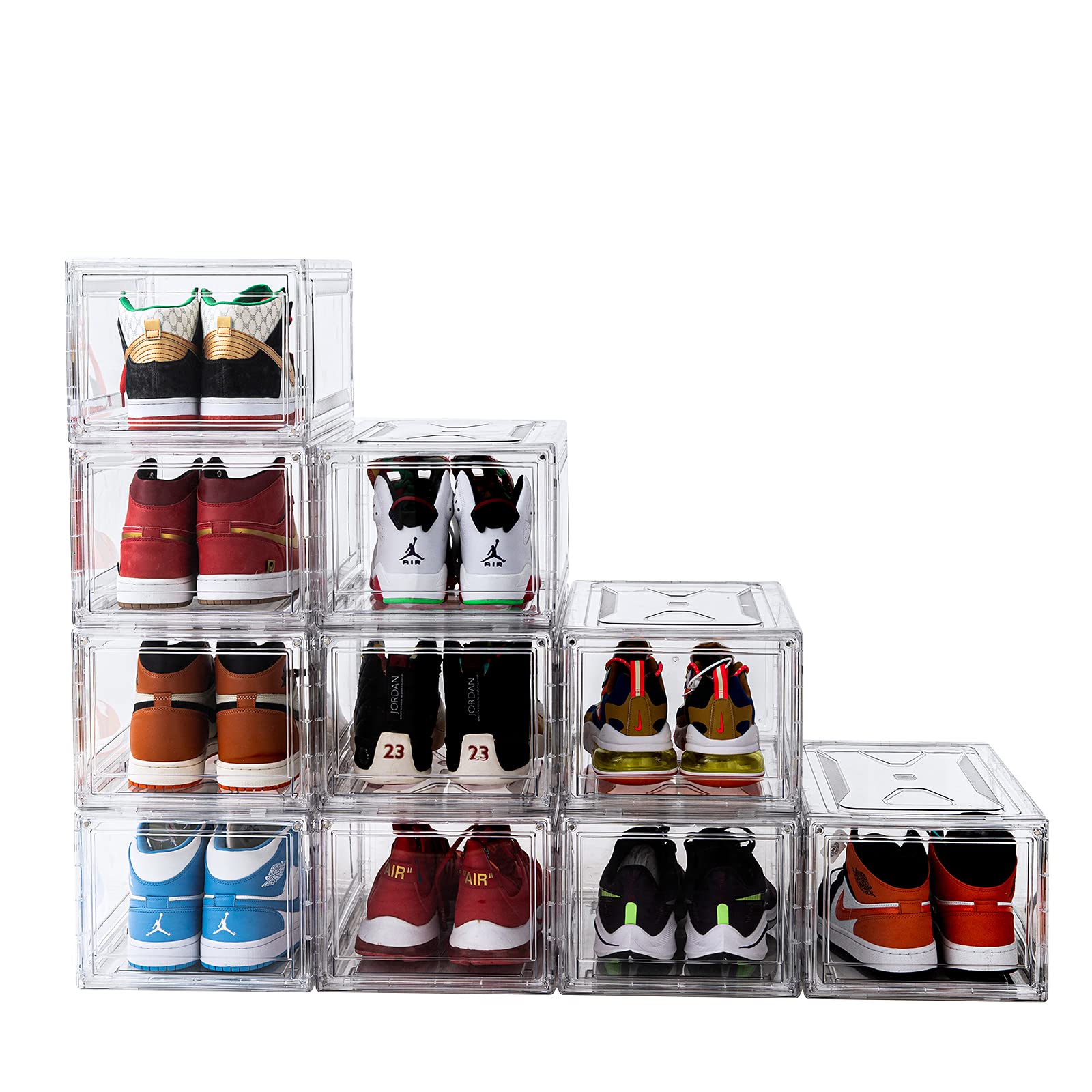 10-Pack Clear Stackable Shoe Storage Boxes with Magnetic Door - Front Opening Shoe Organizer for Sneakers & Large Shoes (14.96