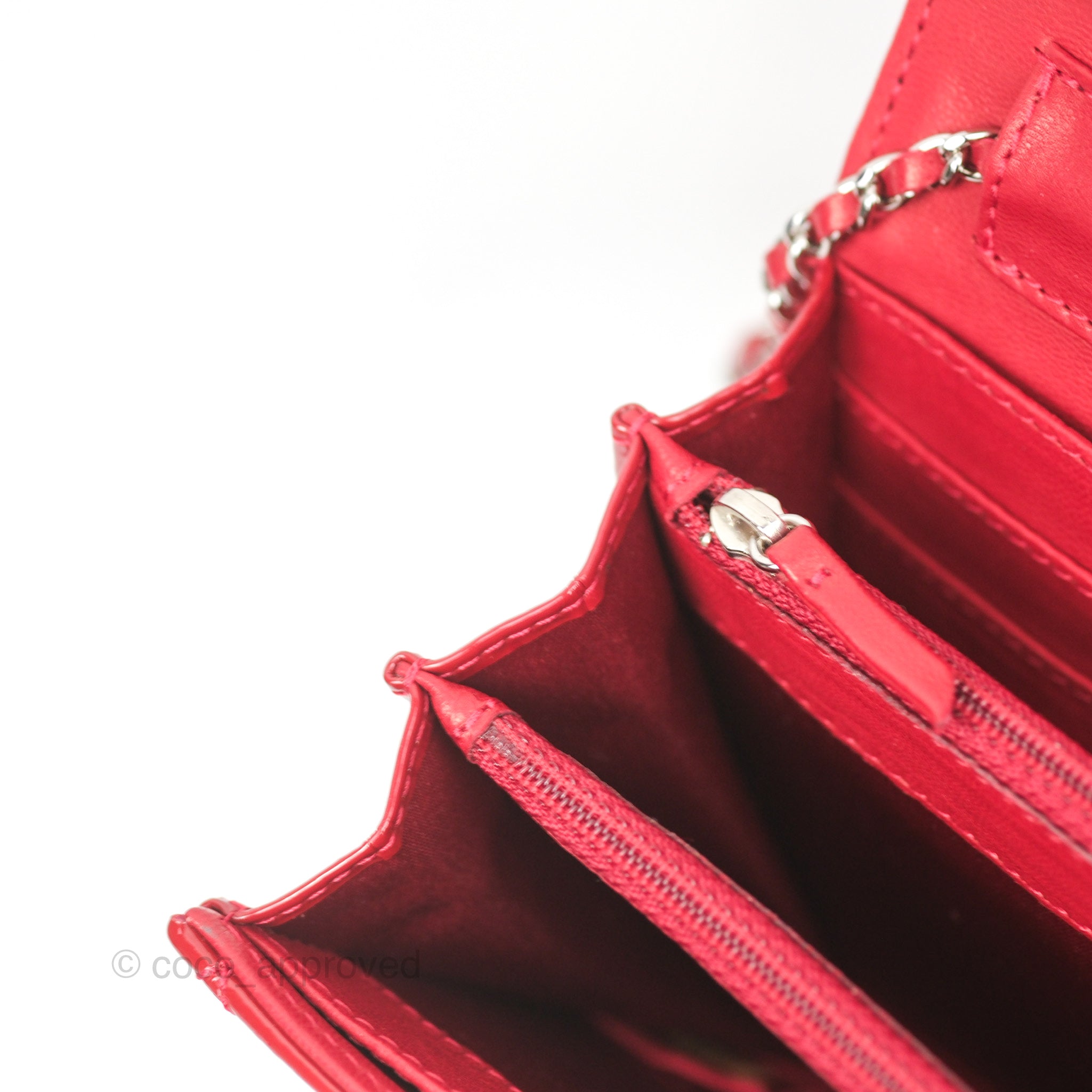 Chanel Brilliant East West Flap Clutch with Chain - Red Patent Leather & Silver Hardware | Luxury Evening Bag for Women, Perfect for Parties & Special Occasions