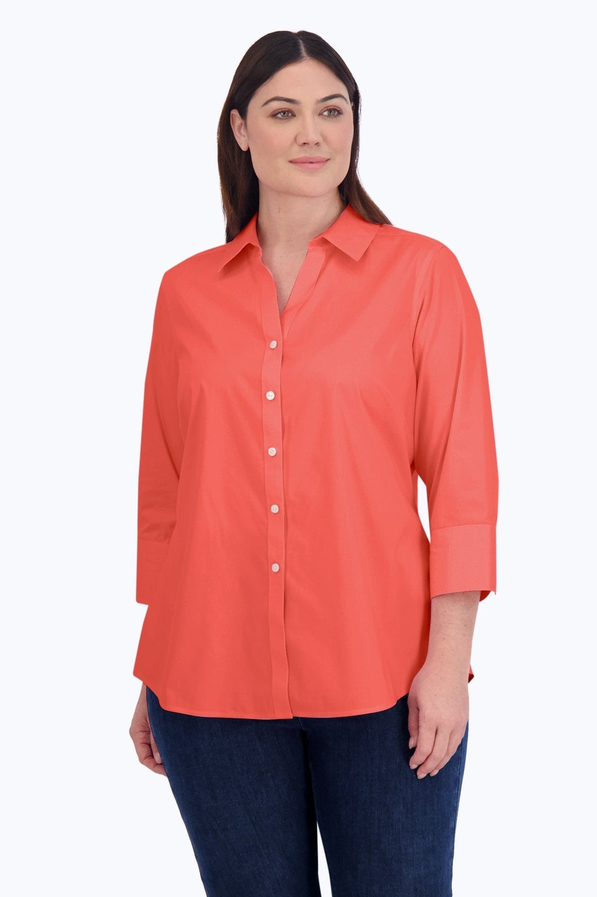 Mary Plus No Iron Stretch 3/4 Sleeve Shirt - Wrinkle-Free Comfort Fit Blouse for Work & Casual Wear | Office, Travel & Everyday Outfits