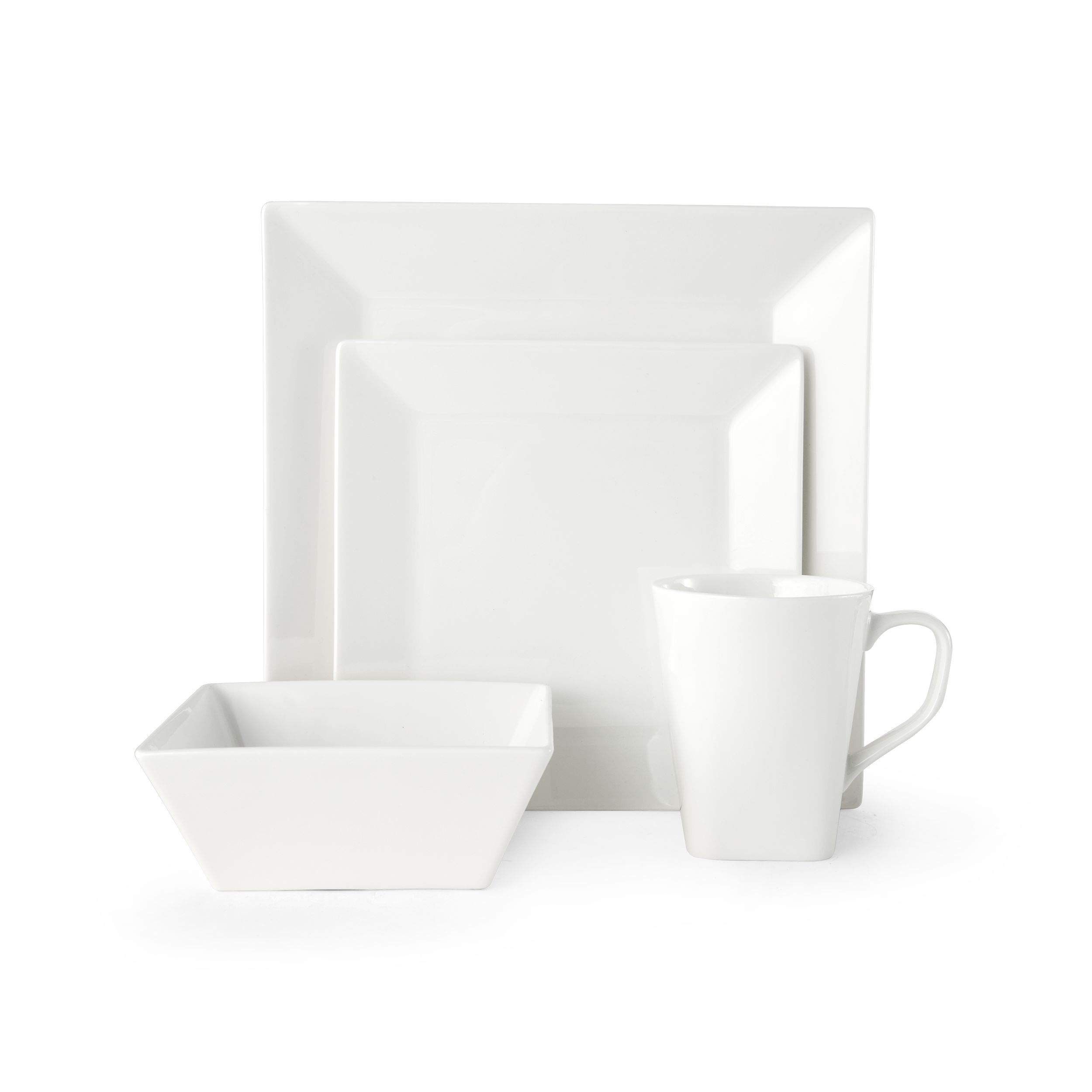 Mikasa Square Delray 16-Piece Bone China Dinnerware Set - White Elegant Dinner Plates, Salad Plates, Bowls & Mugs - Service for 4 - Perfect for Formal Dining, Wedding Registry & Holiday Entertaining