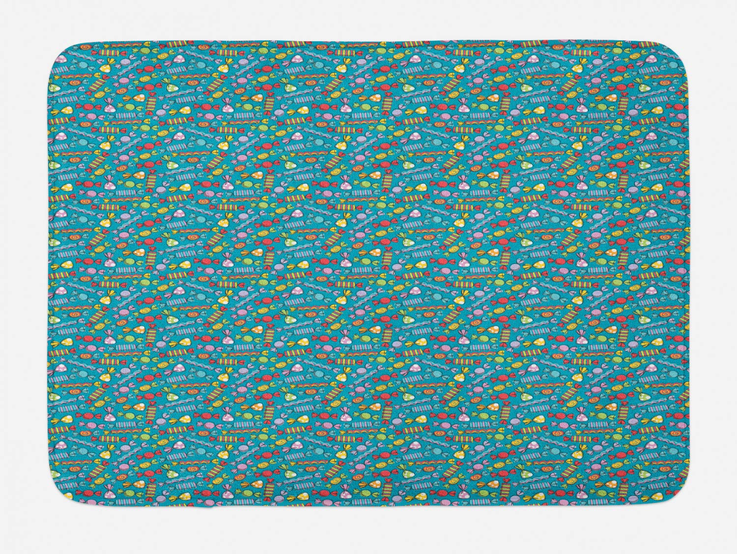 Ambesonne Non-Slip Plush Bath Mat - Colorful Candies Pattern, 30.2 x 20 Inch, Sea Blue & Multicolor - Soft Bathroom Rug for Kids & Adults, Perfect for Bathroom Decor, Shower Mats, Gift Ideas