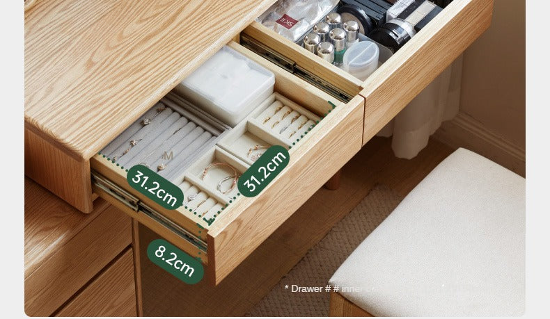 Modern Oak Solid Wood Retractable Dressing Table - Space-Saving Vanity for Bedroom, Bathroom & Small Apartments