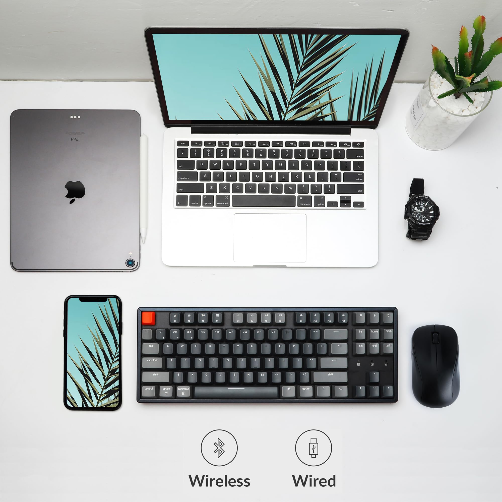 Keychron K8 Wireless Mechanical Keyboard - 87 Keys, 80% TKL Layout, Bluetooth/USB-C, RGB Backlit, Gateron G Pro Brown Switches, Aluminum Frame for Mac & Windows - Perfect for Gaming, Office & Typing