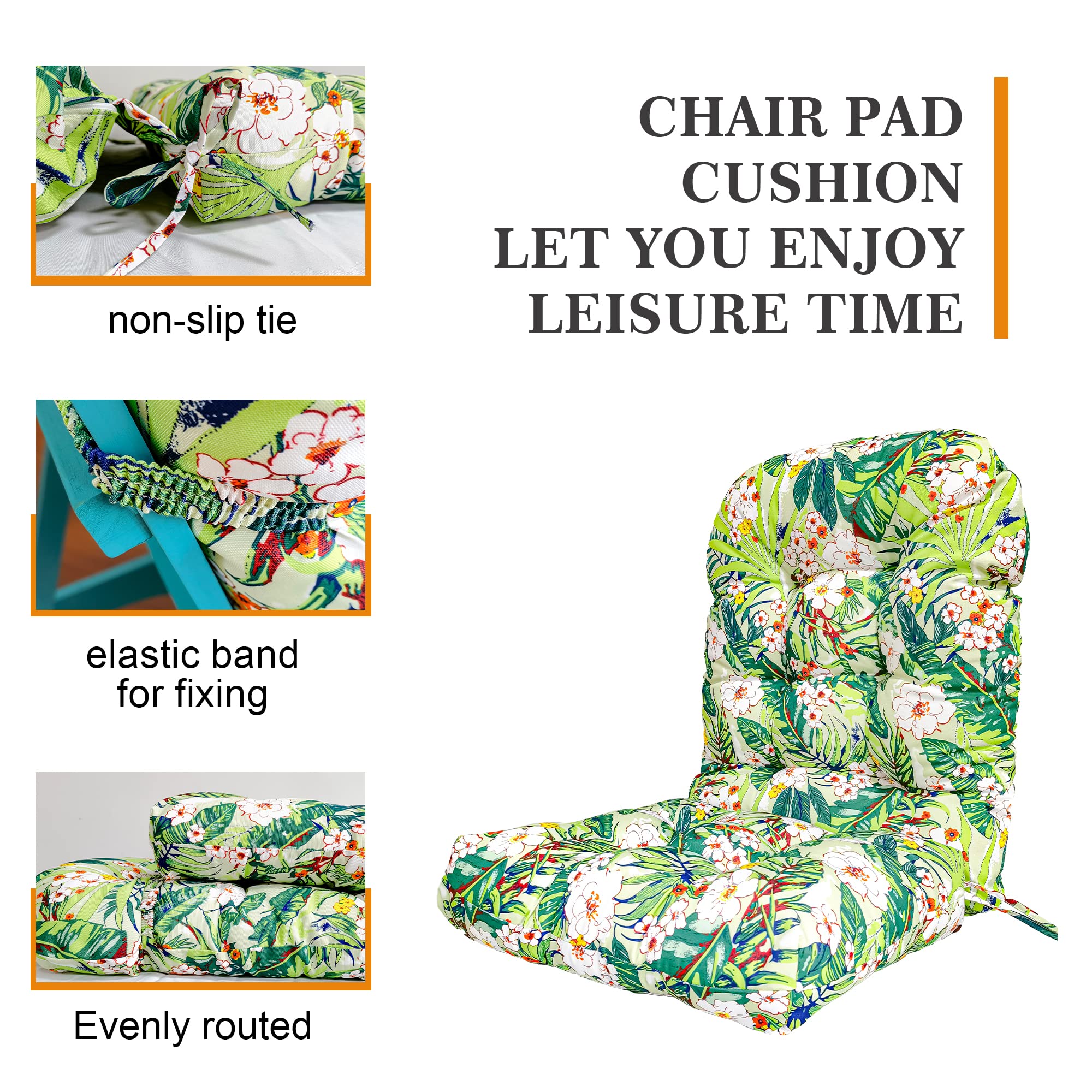 Premium Adirondack Chair Cushion Set of 2 - High Back Rocking Chair Cushions 44x21x4 Inch - UV Resistant & Fade Proof Outdoor Patio Furniture Cushions (Green White Floral Pattern) - Perfect for Porch, Deck, Garden & Poolside Relaxation