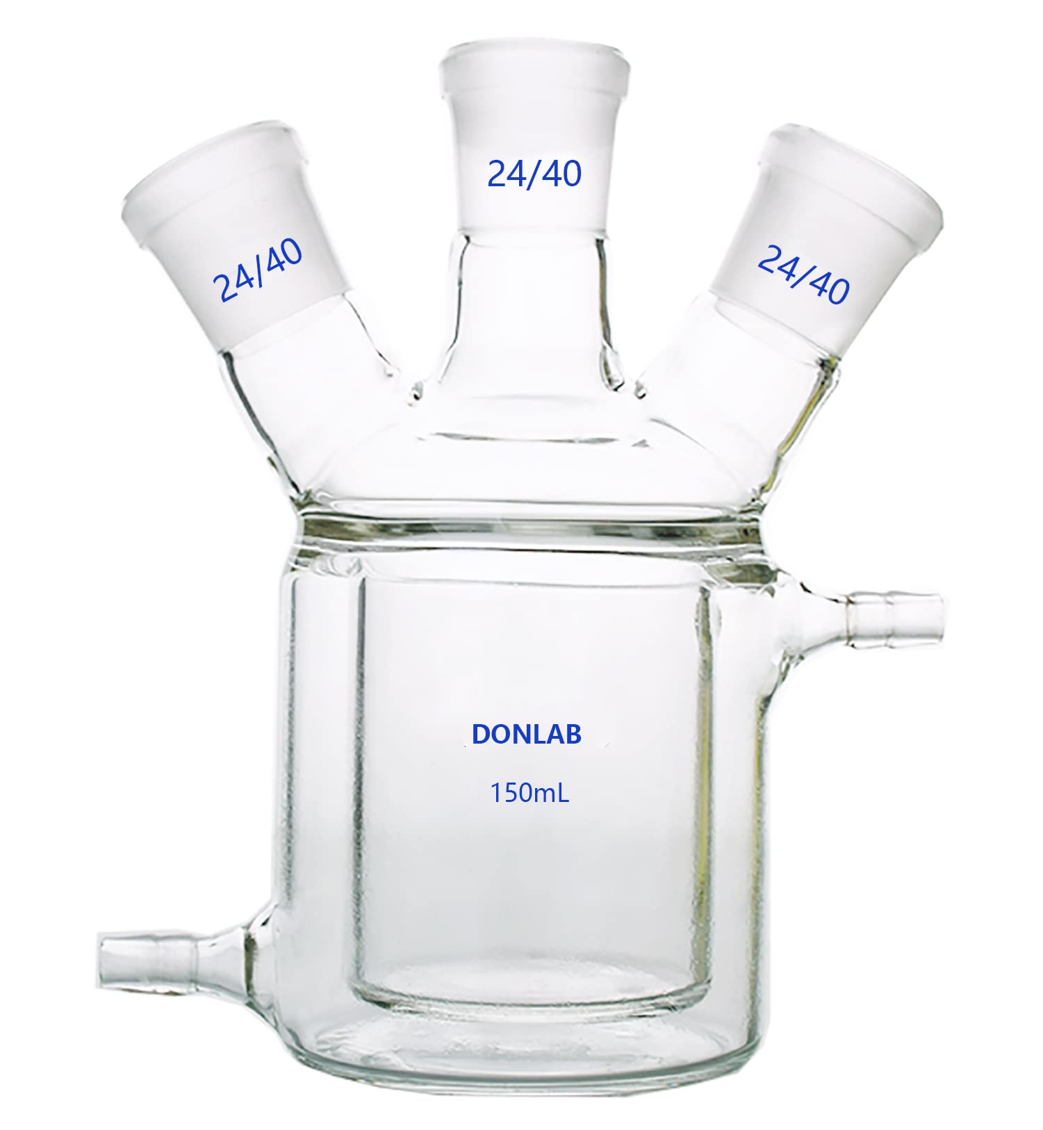150ml 3-Neck Jacketed Glass Reactor Flask - Double Layer Flat Bottom with 24/40 Ground Glass Joints - Ideal for Chemical Reactions, Distillation & Laboratory Experiments