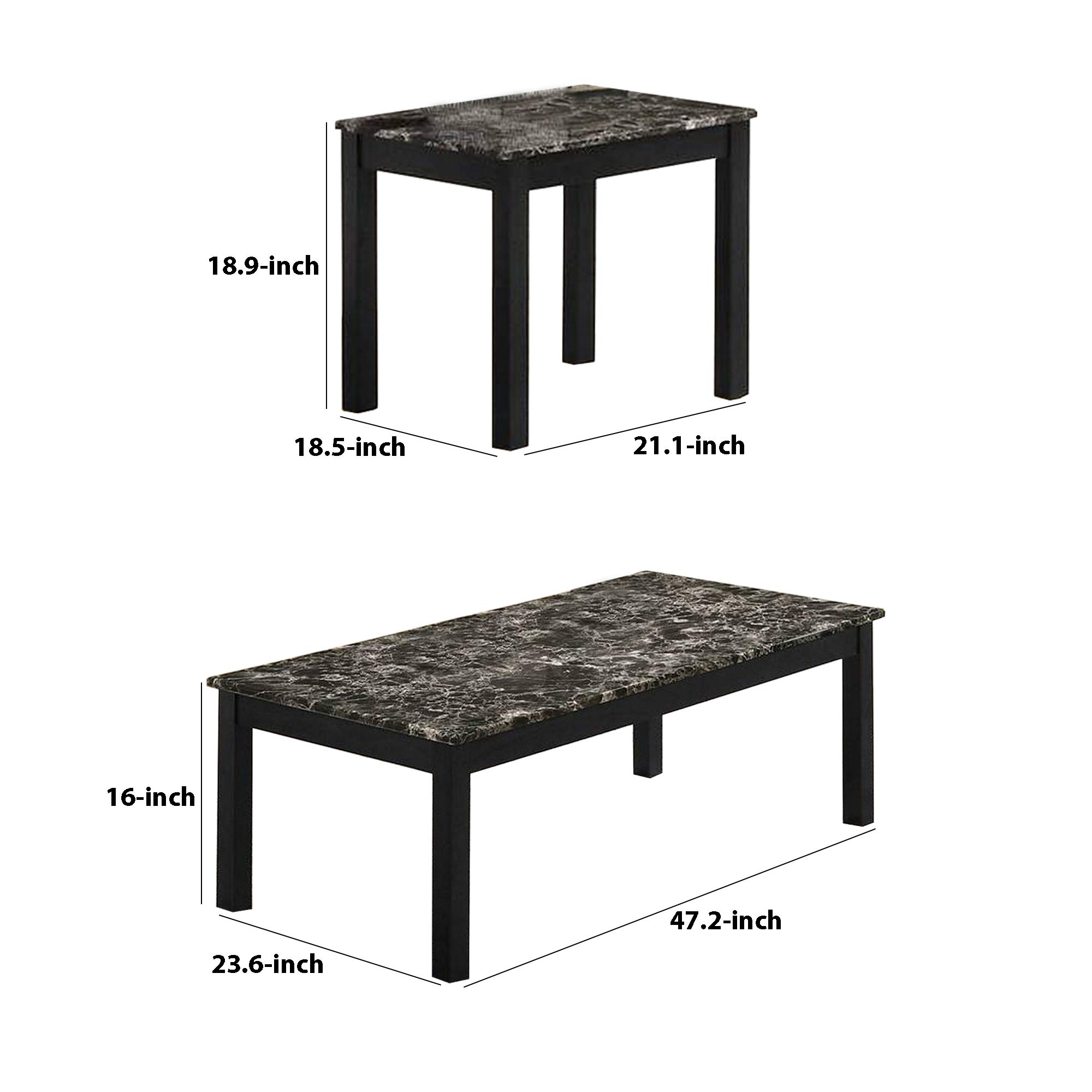 Benjara 3-Piece Coffee Table Set with Faux Marble Top - Black End Tables for Living Room, Modern Side Tables for Sofa & Lounge Furniture