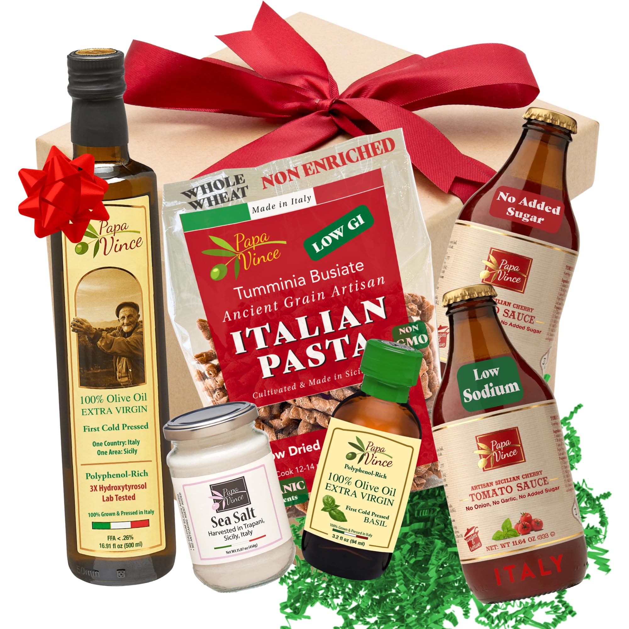 Papa Vince Authentic Italian Food Gift Basket - Organic Gourmet Italian Food Hamper Handcrafted in Sicily with Locally Sourced Ingredients | Perfect for Holidays, Housewarming Gifts & Italian Food Lovers