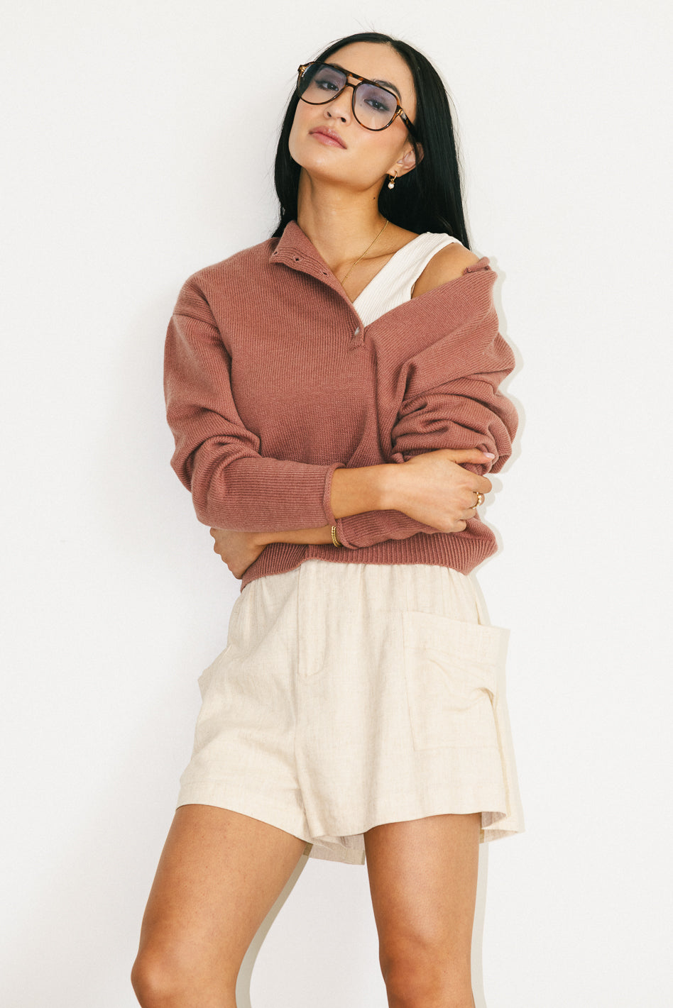 Meli Button Front Knit Sweater in Mauve - Women's Casual Pullover Cardigan for Fall & Winter | Perfect for Office, Date Night & Cozy Weekends