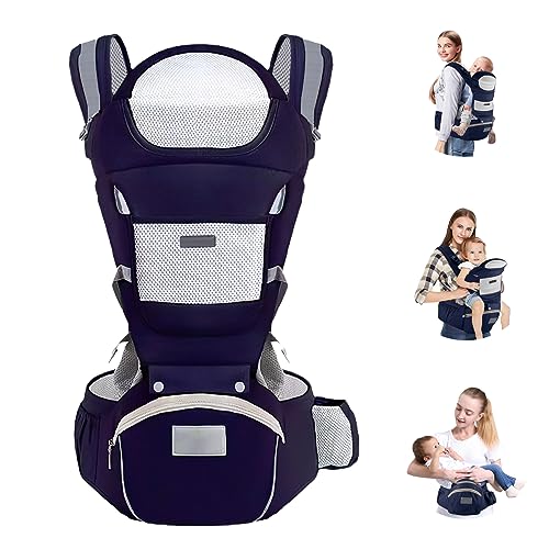 Ergonomic Baby Carrier with Hip Seat & Lumbar Support - Front & Back Carry for Newborn to Toddler (3 Months-3 Years, 67lbs) - Blue | Perfect for Hands-Free Parenting, Shopping & Outdoor Adventures