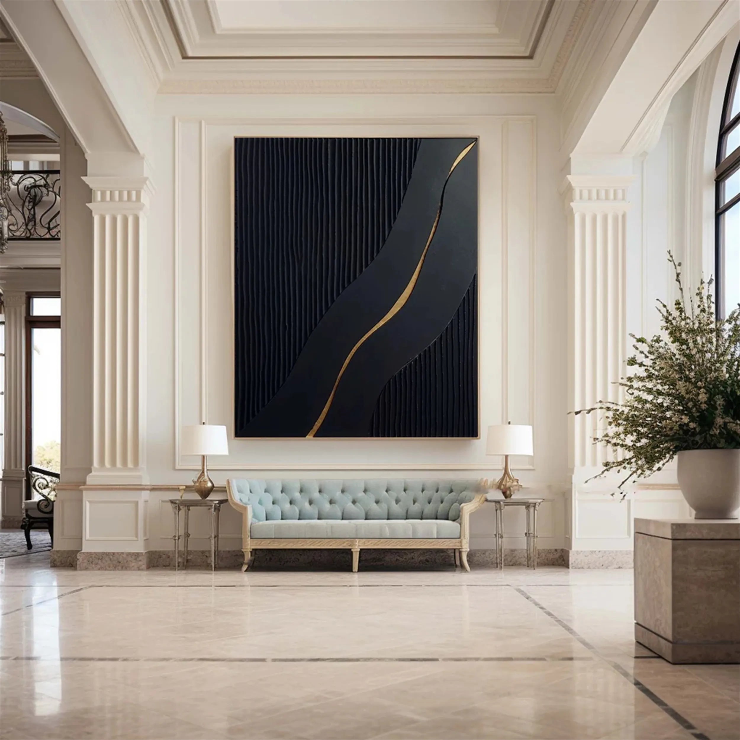 Black Gold Minimalist Textured Abstract Wall Art Painting #MZ083 - Modern Home Decor for Living Room, Bedroom & Office