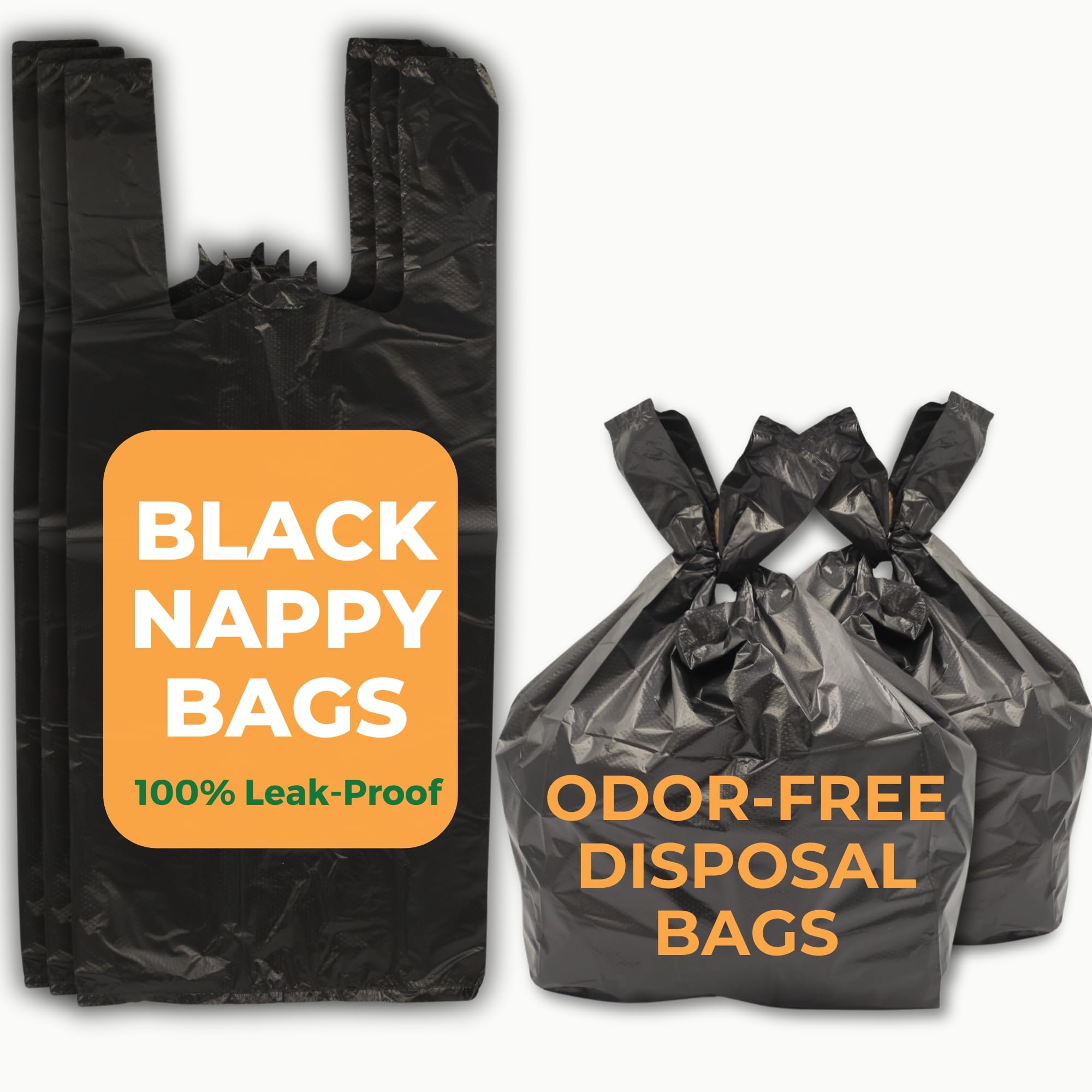 Large Black Incontinence Nappy Bags - 100 Count Adult Diaper Disposal Bags for Odor-Free Disposal | Discreet & Hygienic Waste Management for Home, Travel & Healthcare Use