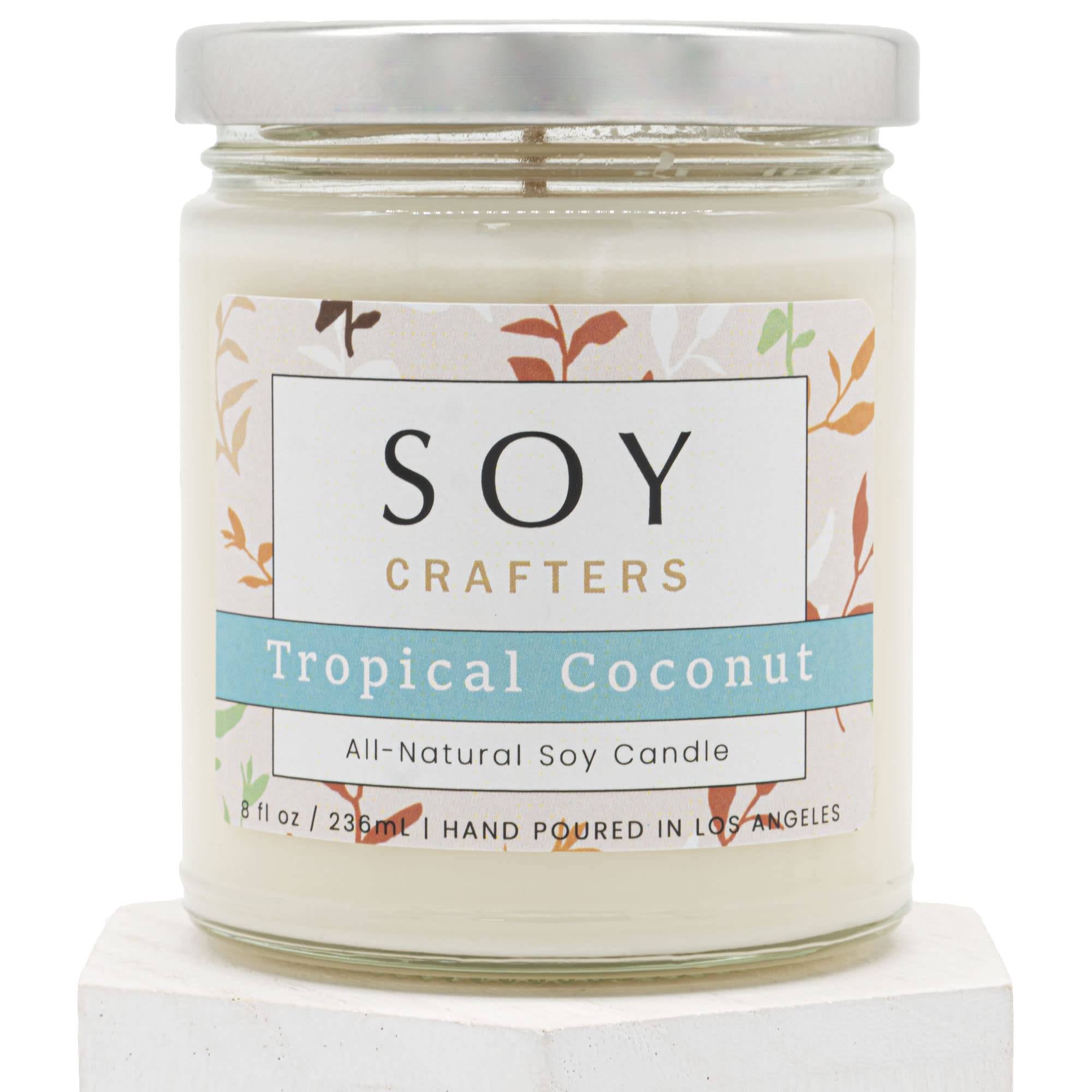 All-Natural Tropical Coconut Scented Soy Candle - 9oz Glass Jar with Coconut Milk & Bamboo Fragrance | Perfect for Home Relaxation, Spa Days & Romantic Ambiance
